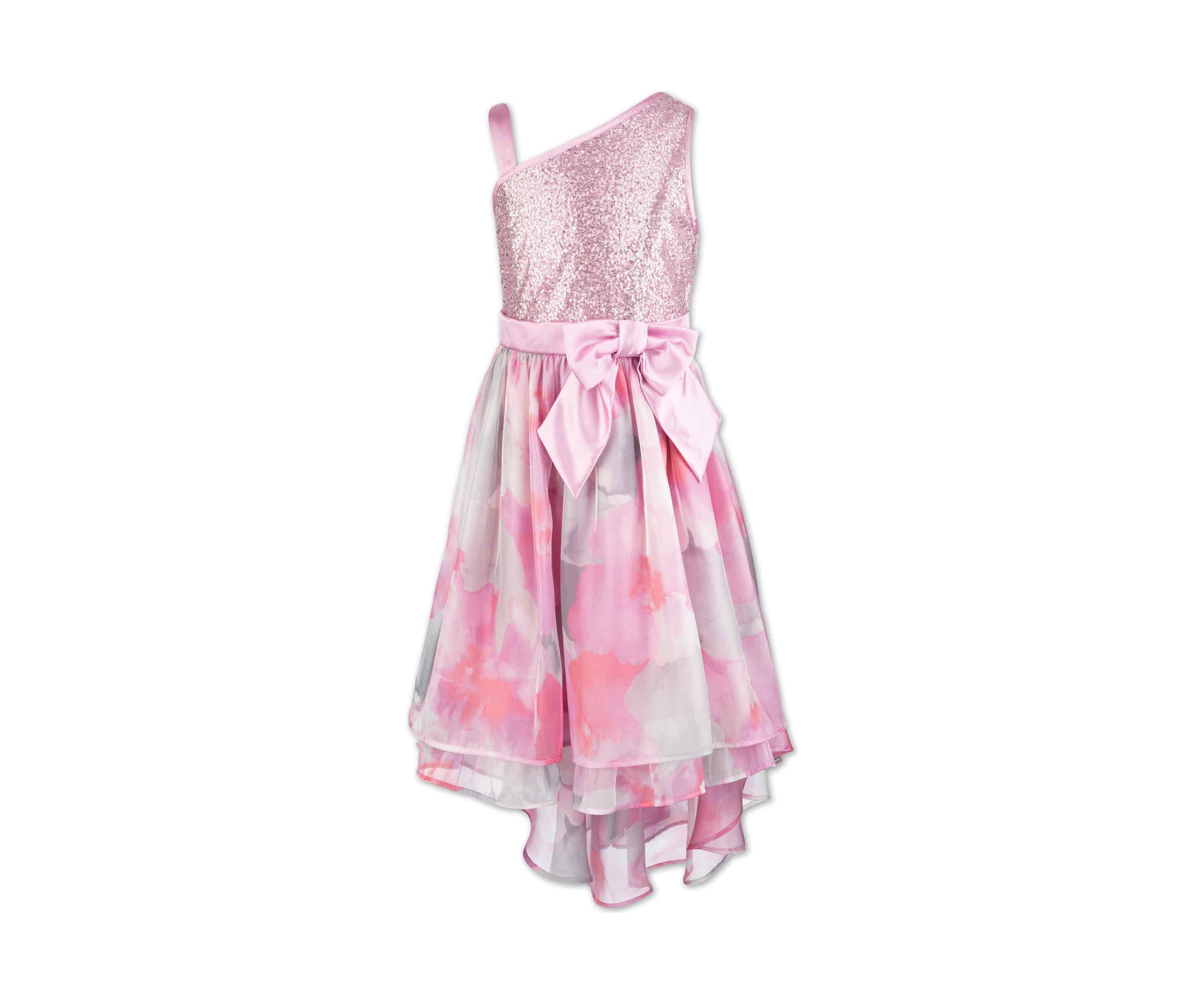 Girls 7-16 Sequin Shimmer Floral Printed High Low Dress