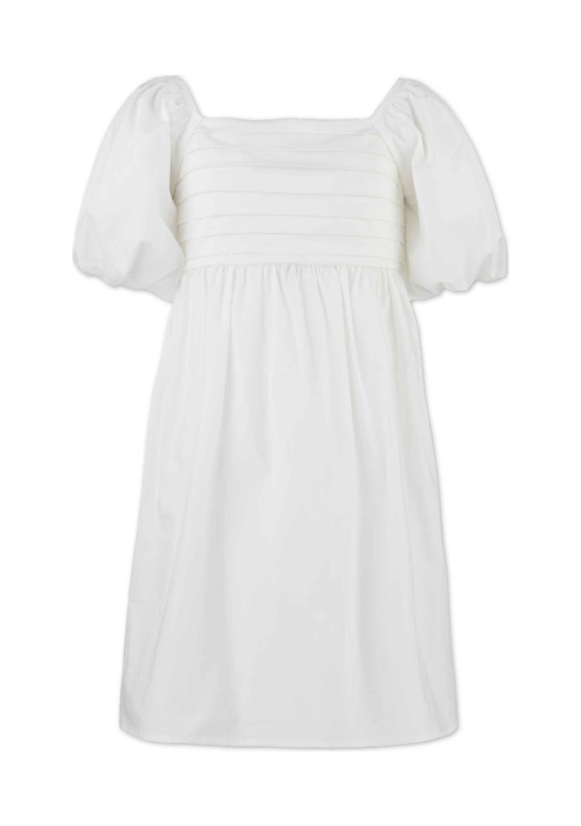 Girls 7-16 Pleat Front Puff Sleeve Dress