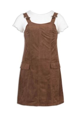 Speechless Girls 7-16 Suede Jumper Dress, Brown, 8