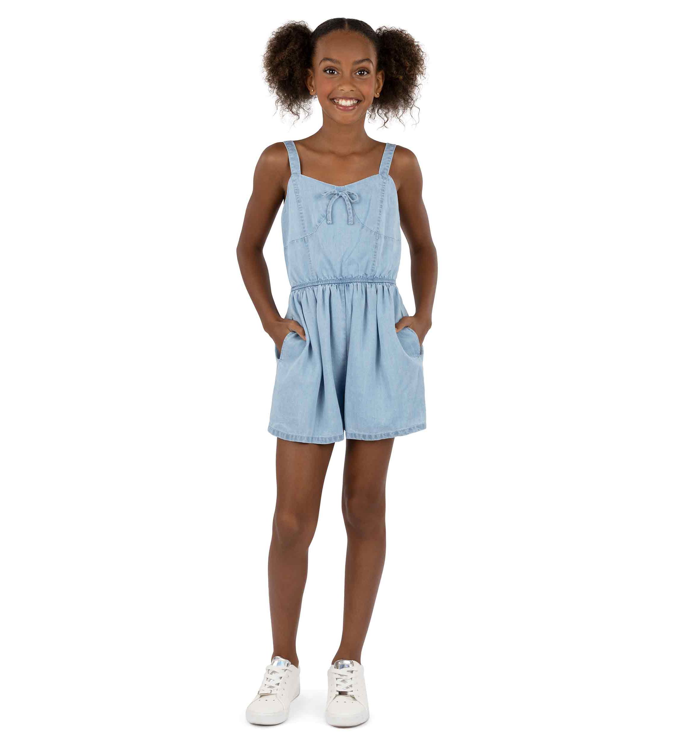 Girls 7-16 Chambray Romper