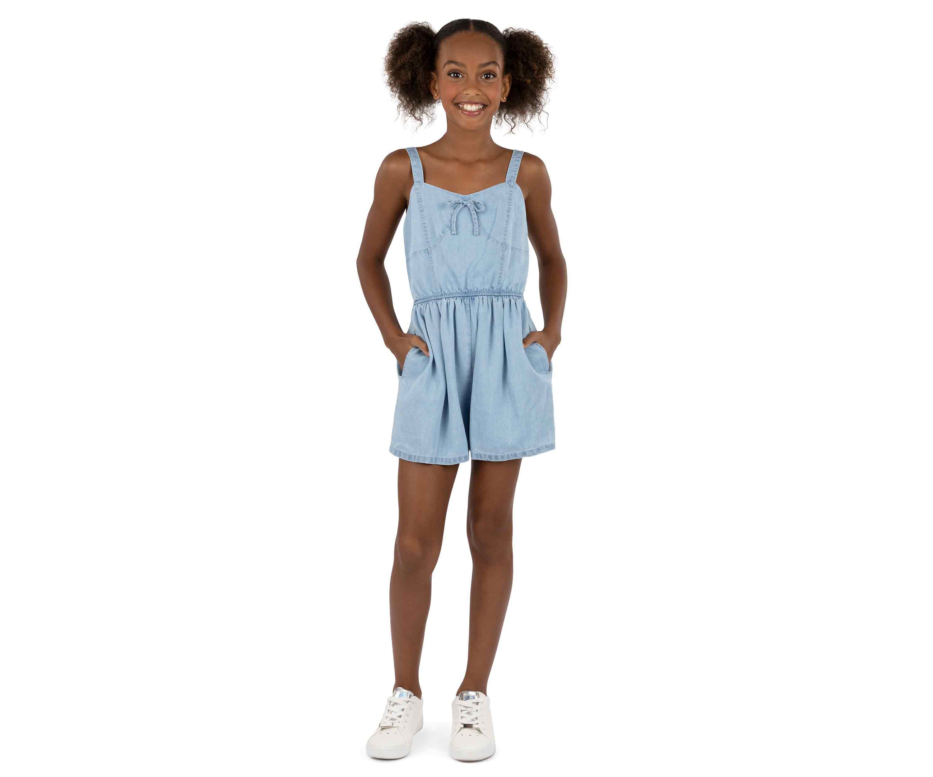 Girls 7-16 Chambray Romper