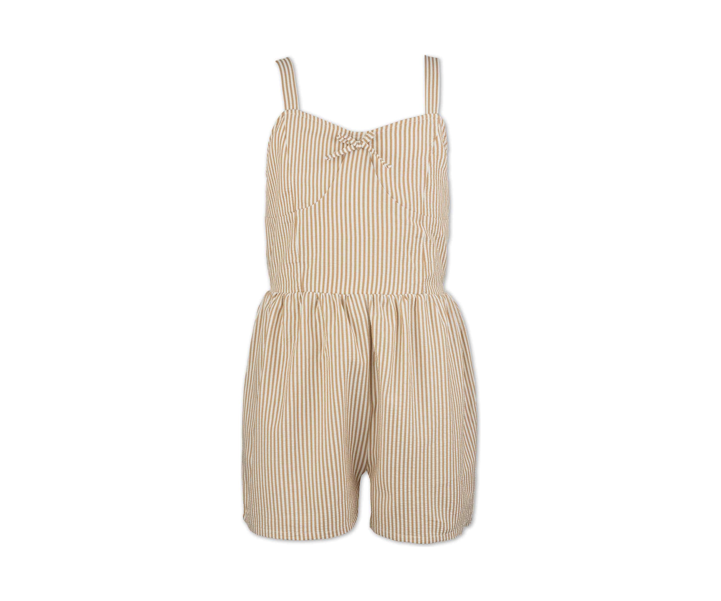 Girls 7-16 Gingham Khaki Romper