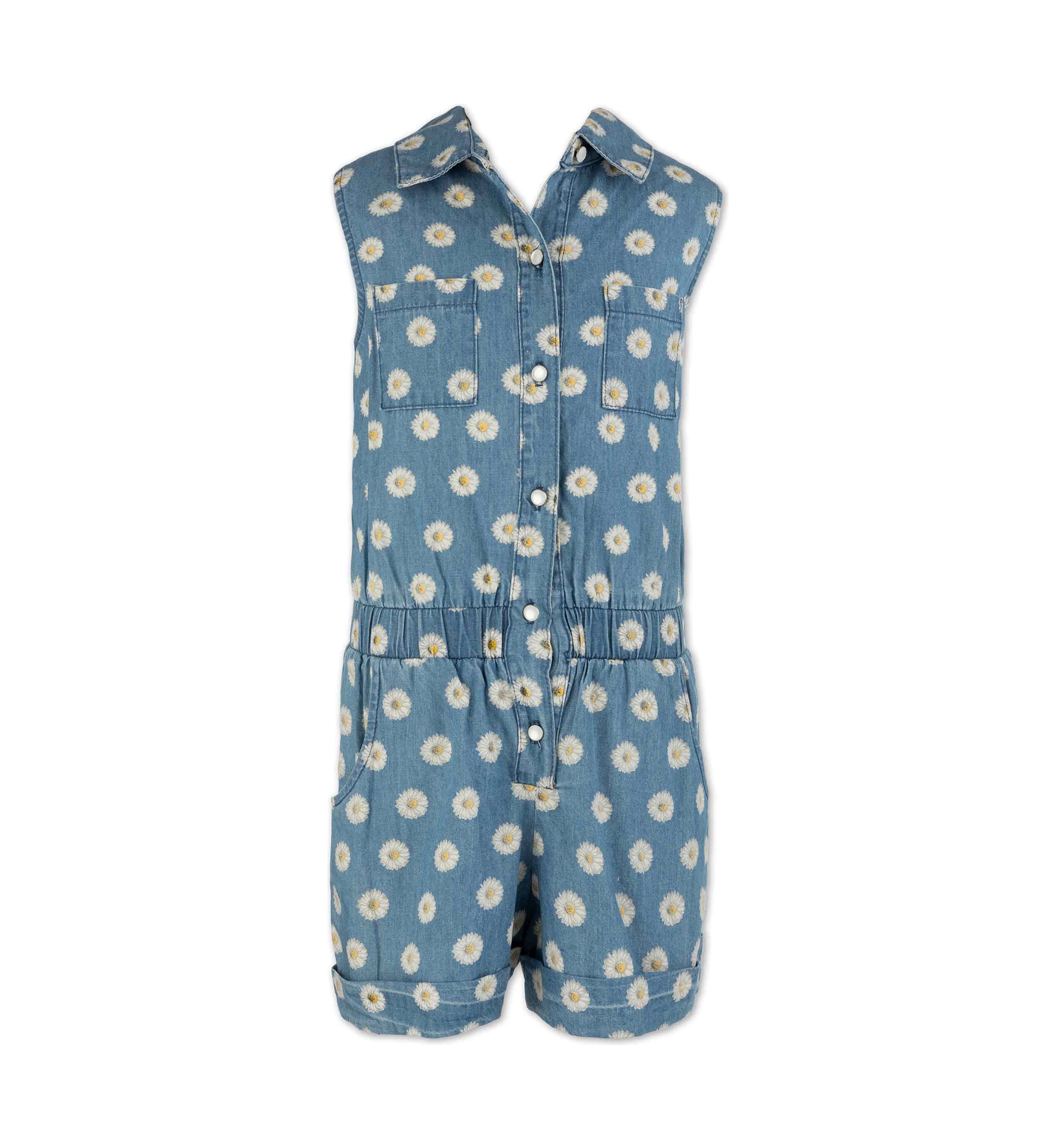 Girls 7-16 Denim Daisy Romper 