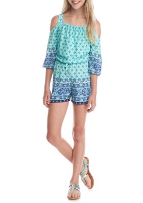 SEQUIN HEARTS girls Printed Cold Shoulder Romper Girls 7-16 | belk