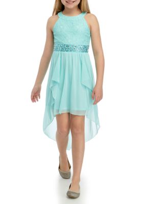 aqua belted sequin gown