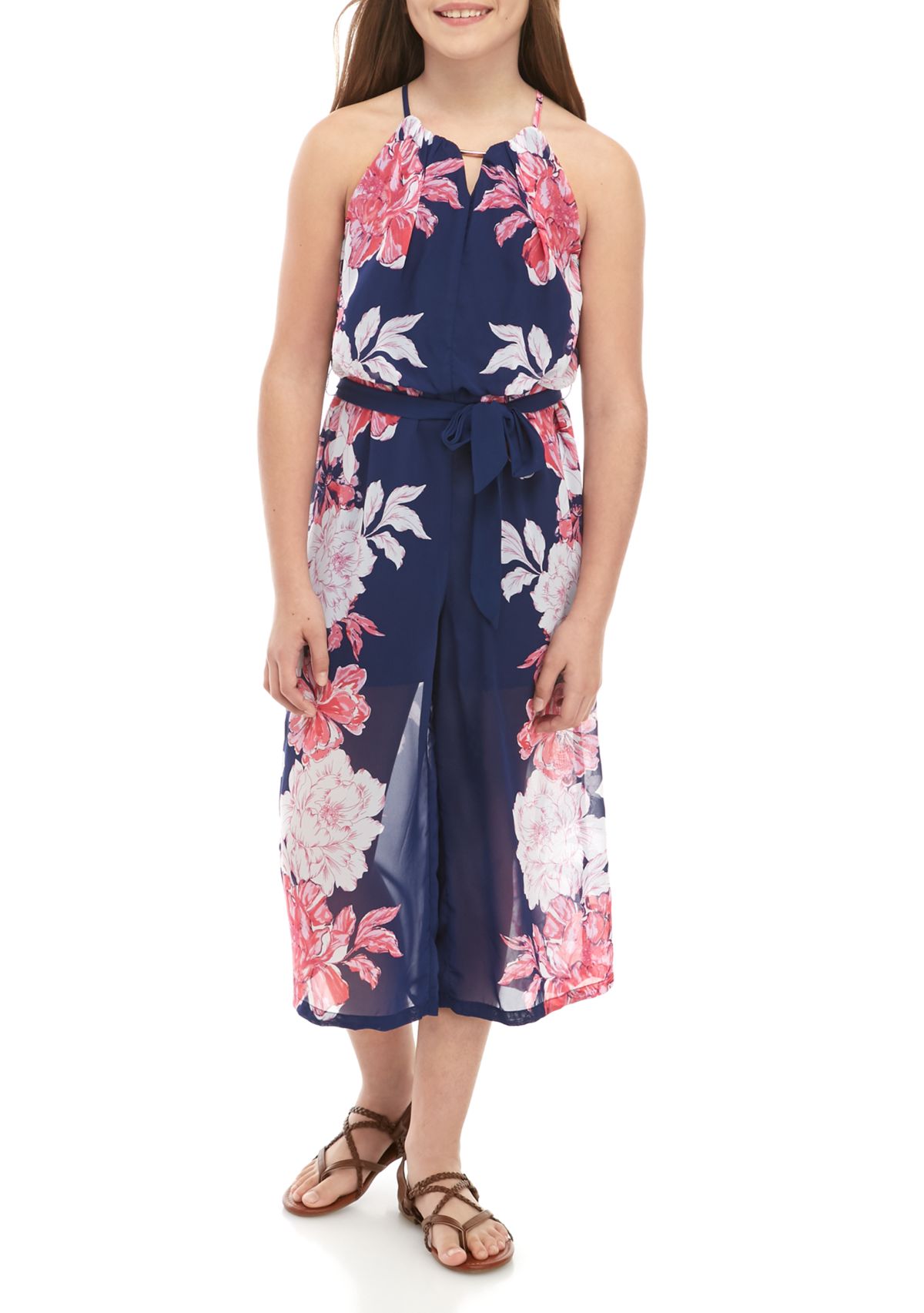 Girls 7-16 Navy Floral Jumpsuit