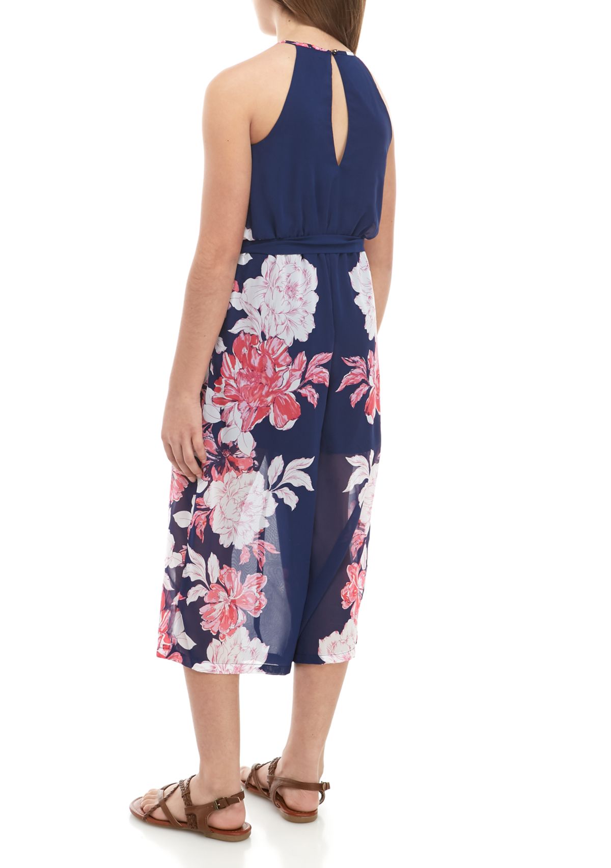 Girls 7-16 Navy Floral Jumpsuit