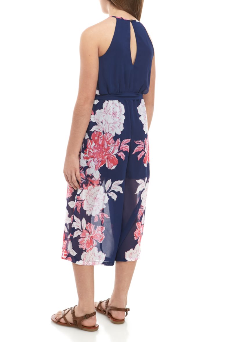 Girls 7-16 Navy Floral Jumpsuit