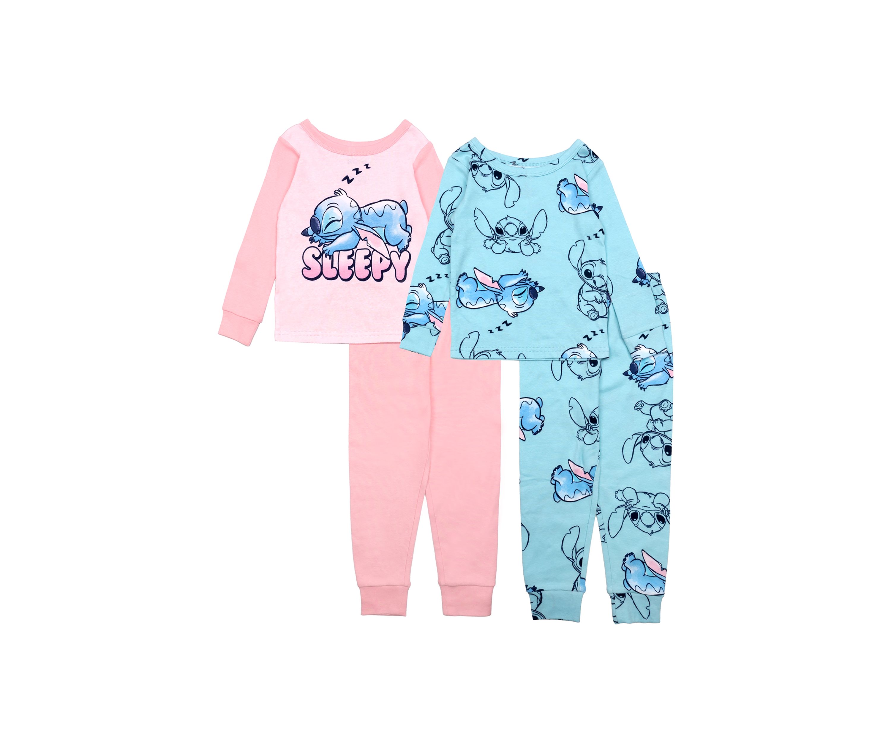 Girls 4-6x Sleepy Stitch Cotton 4-Piece Pajama Set 