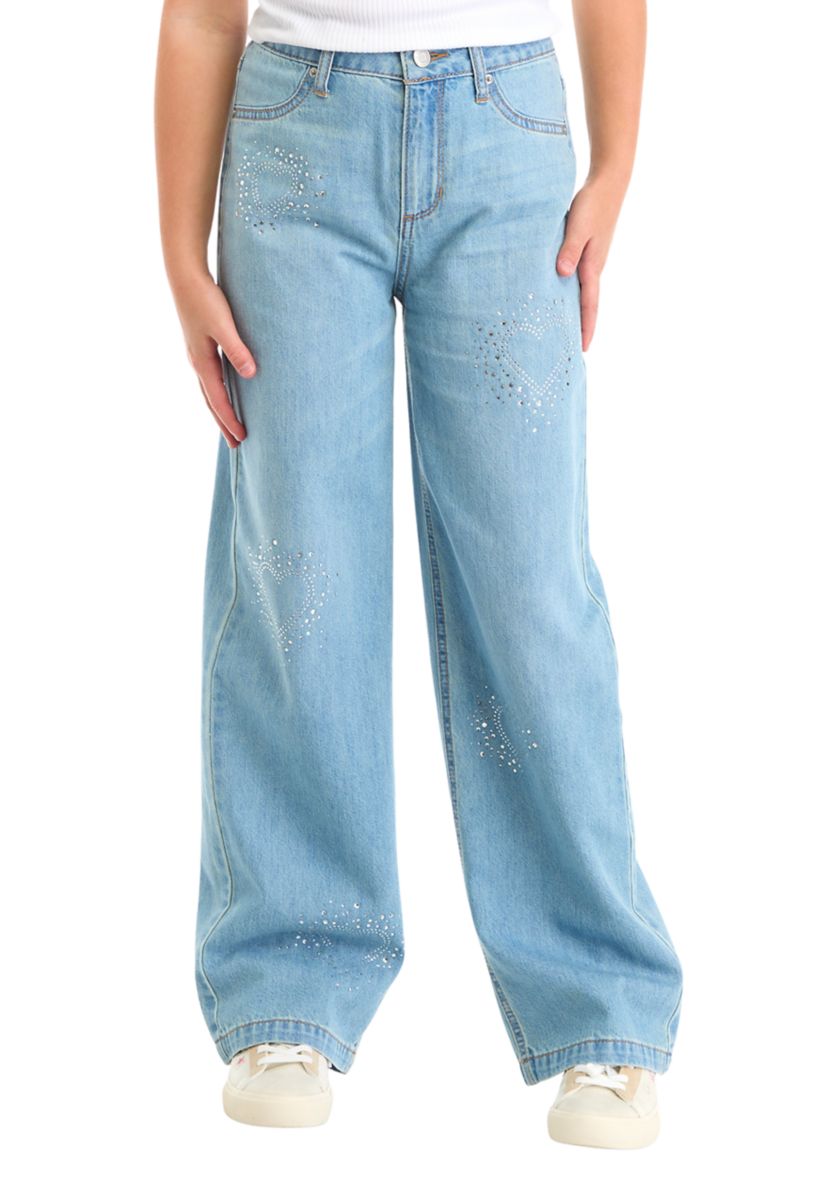 Girls 7-16 Wide-Leg Jeans with Heart Rhinestones