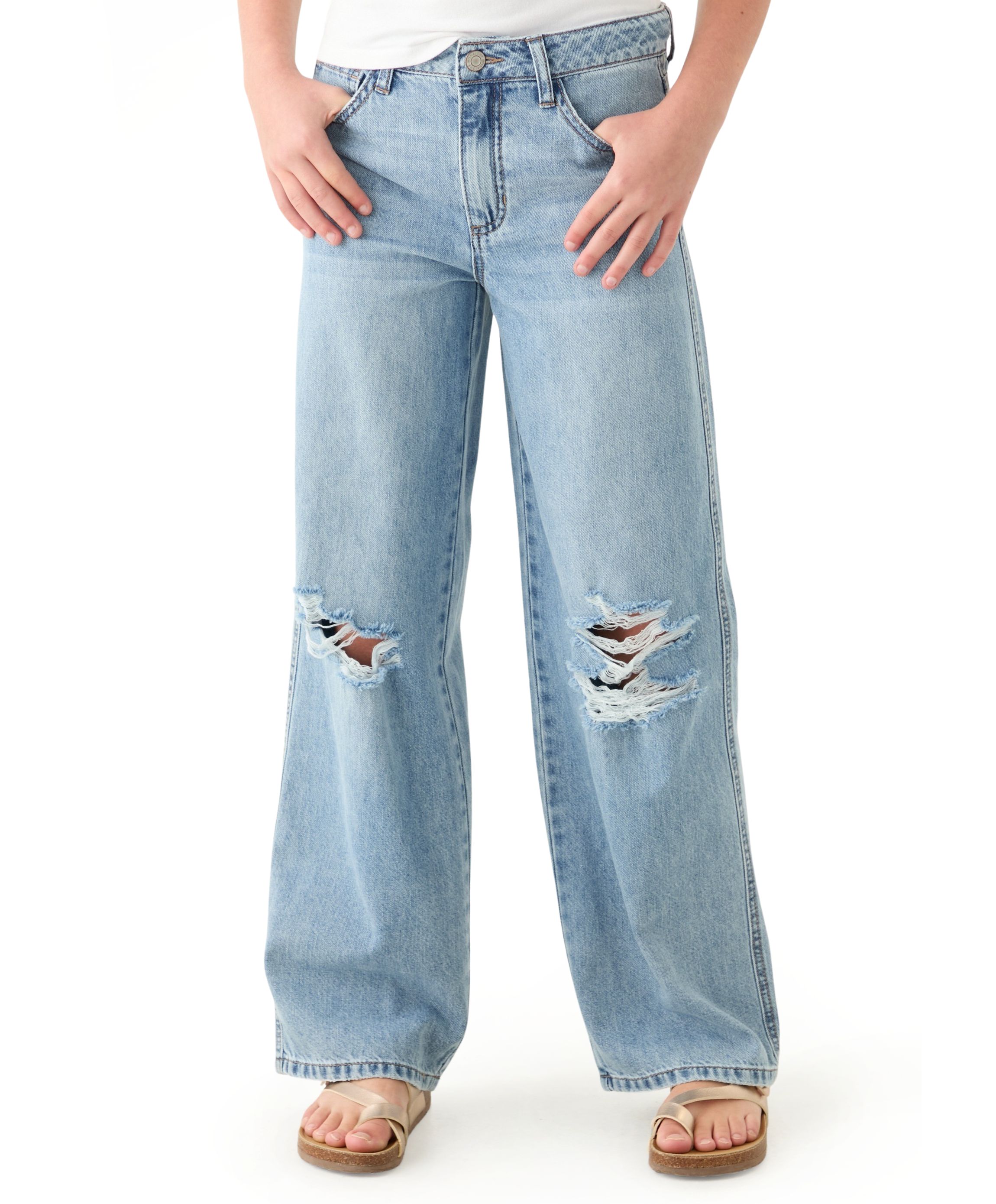 Girls 7-16 Destructed Wide-Leg Jeans 