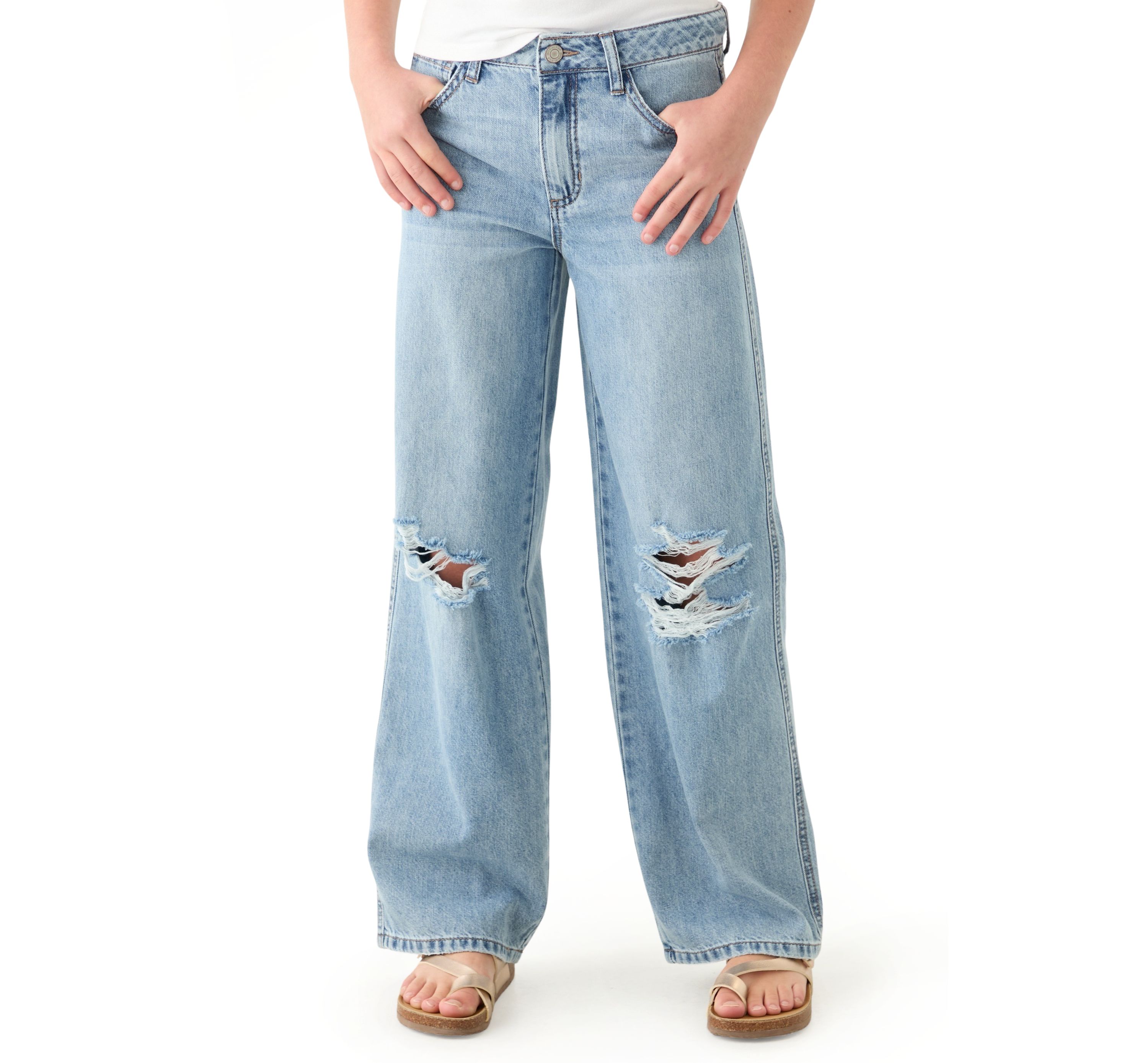 Girls 7-16 Destructed Wide-Leg Jeans 