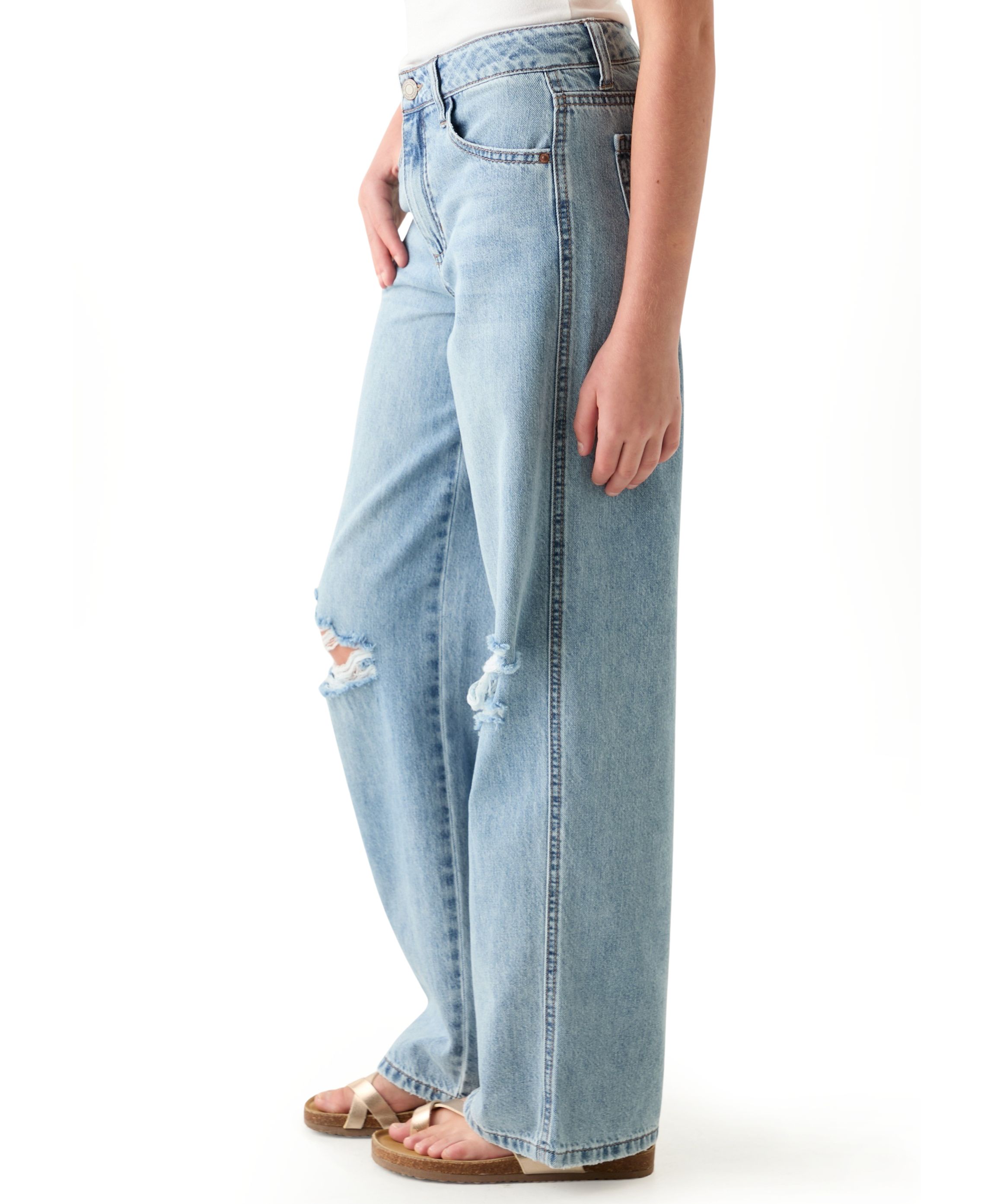 Girls 7-16 Destructed Wide-Leg Jeans 