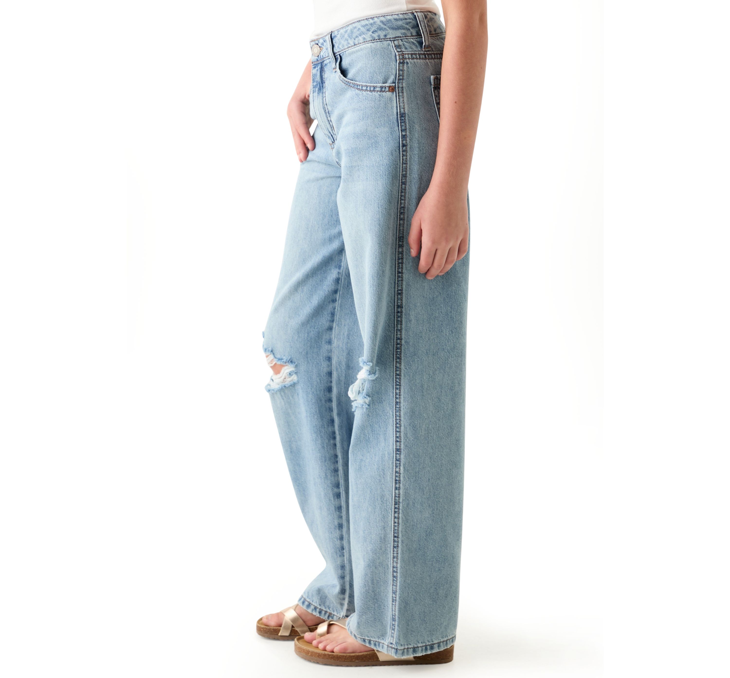 Girls 7-16 Destructed Wide-Leg Jeans 