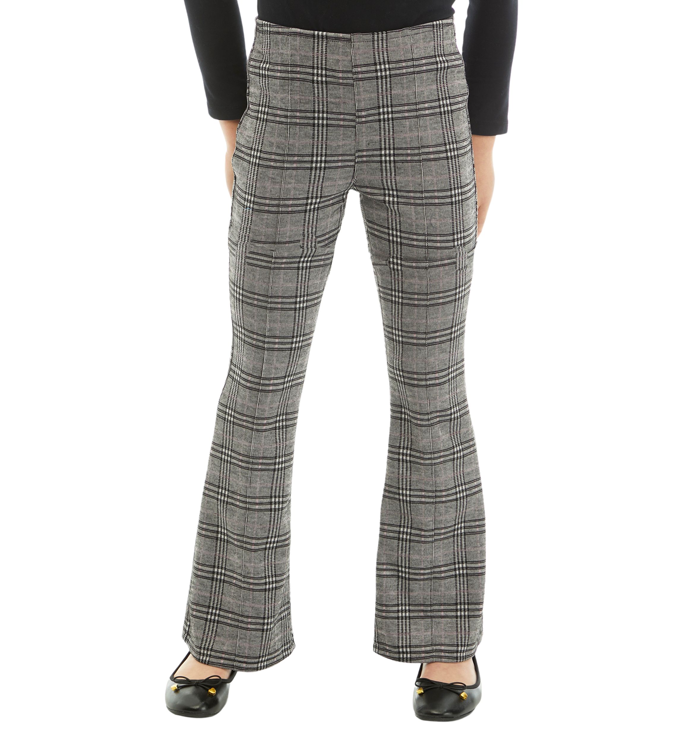Girls 7-16 Double Knit Plaid Flare Pants