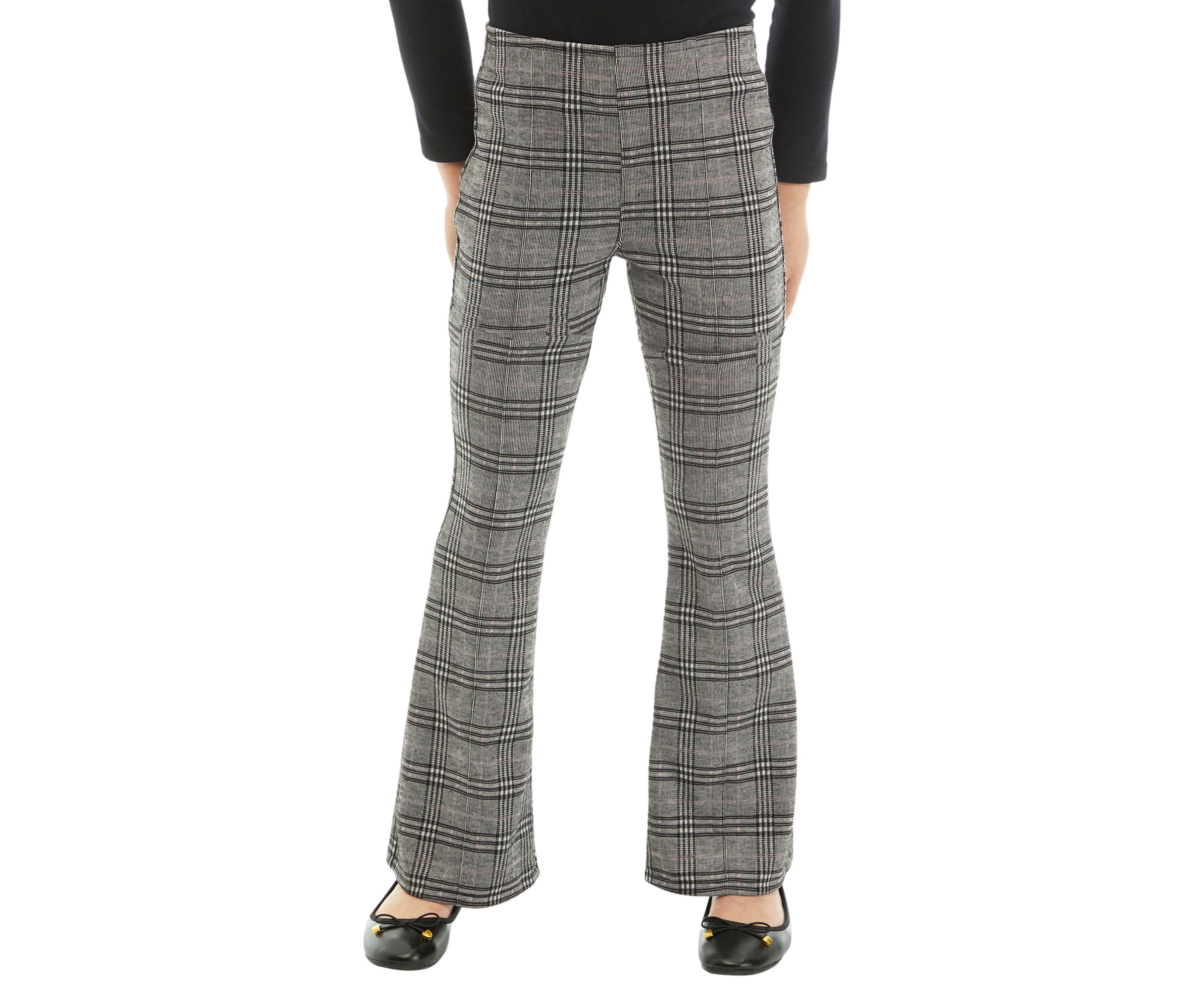 Girls 7-16 Double Knit Plaid Flare Pants