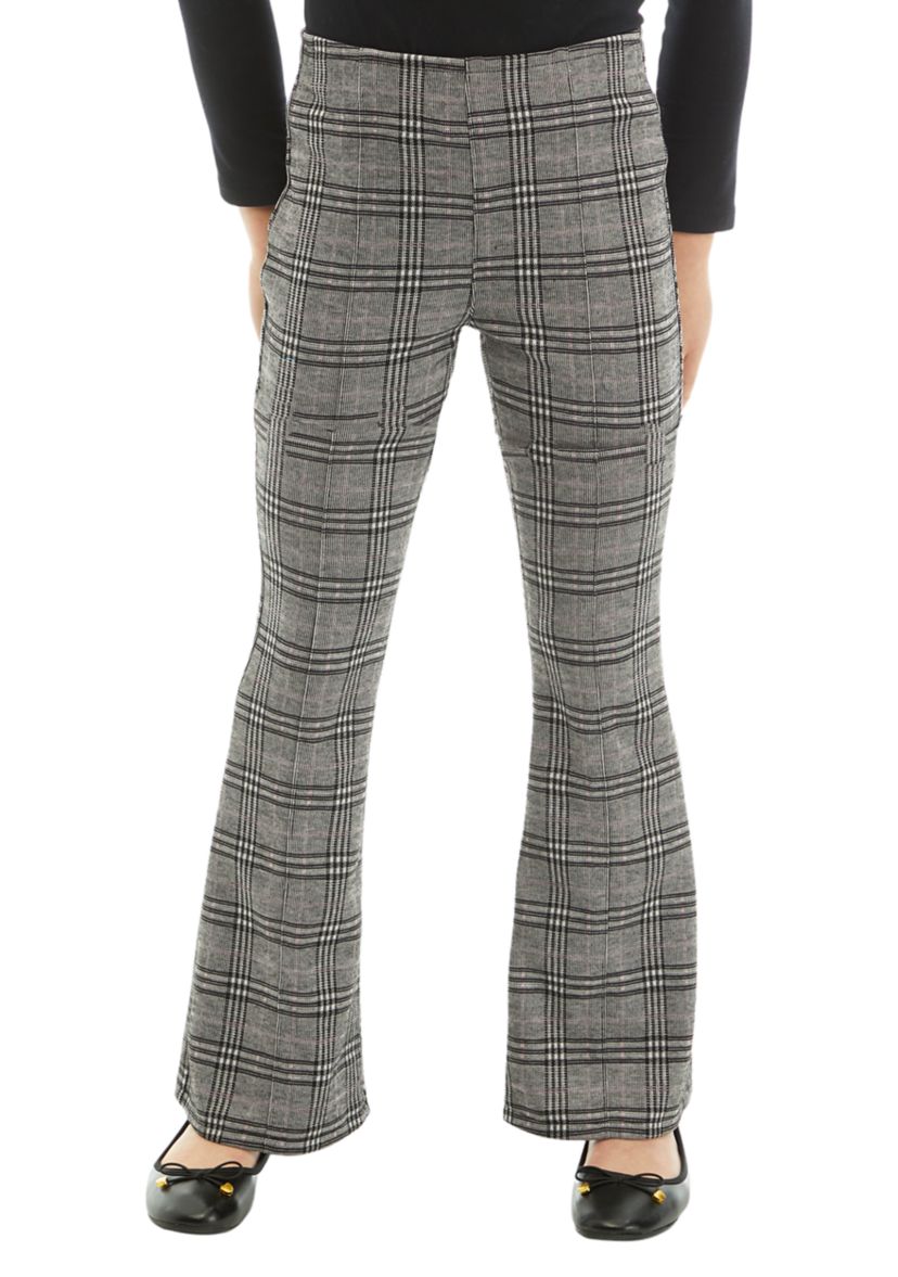 Girls 7-16 Double Knit Plaid Flare Pants