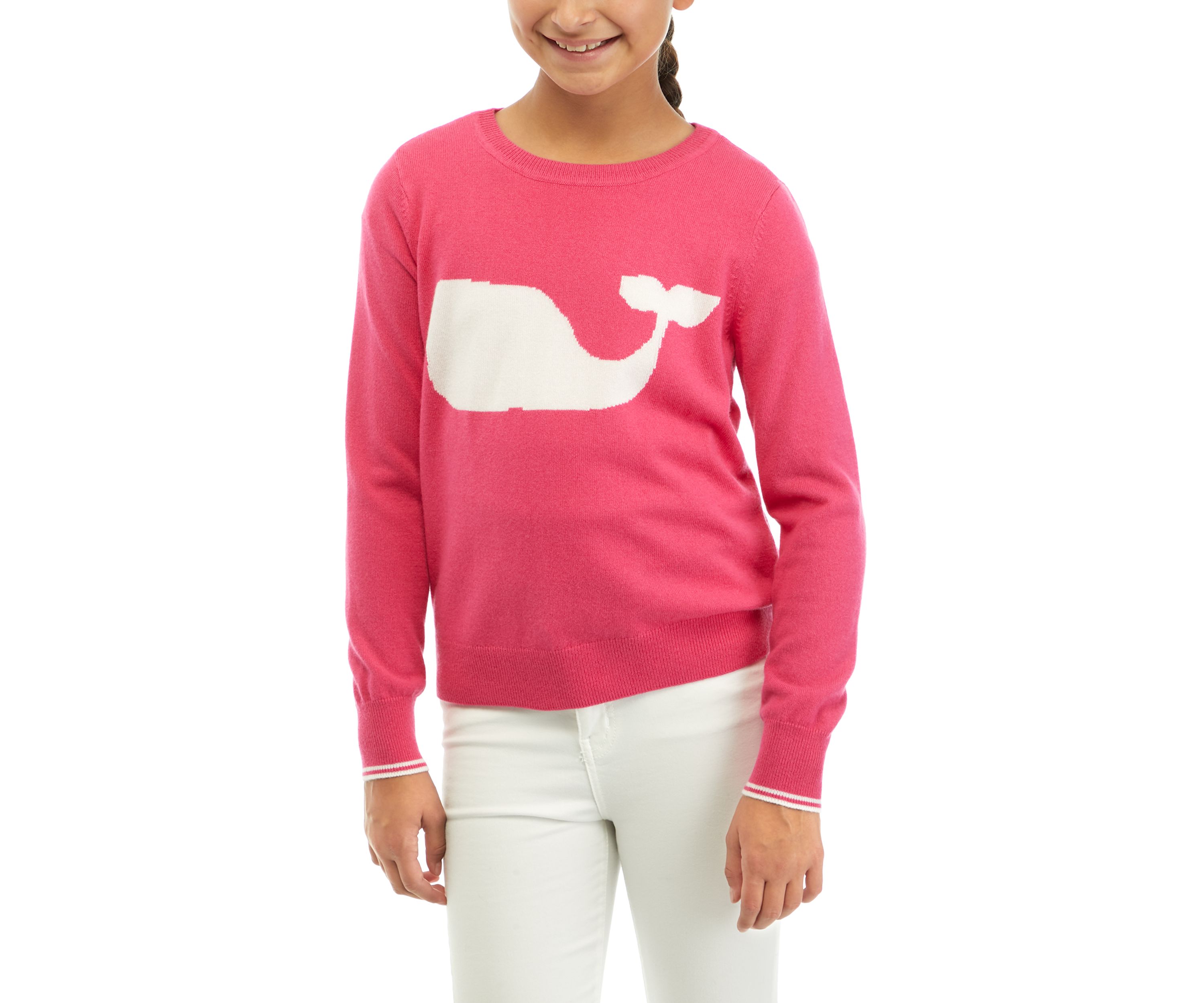 Girls 7-16 Whale Intarsia Crew Neck Sweater