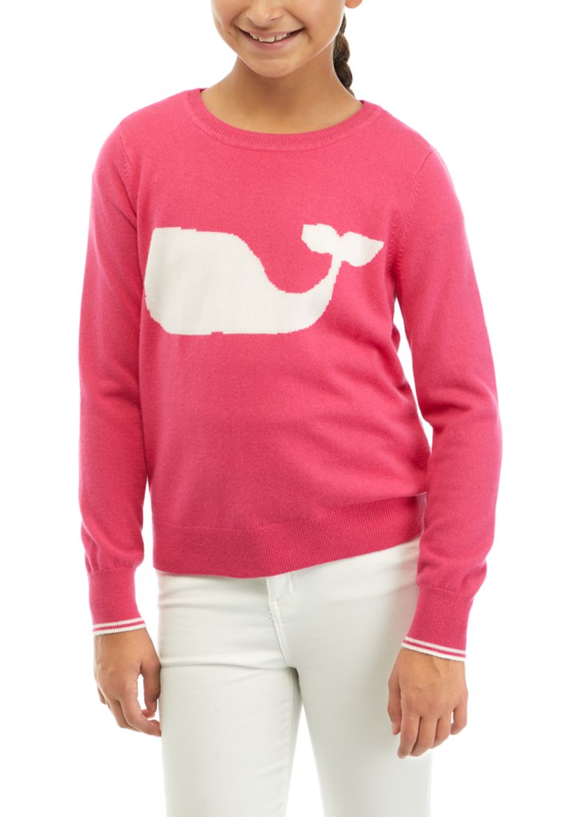 Girls 7-16 Whale Intarsia Crew Neck Sweater