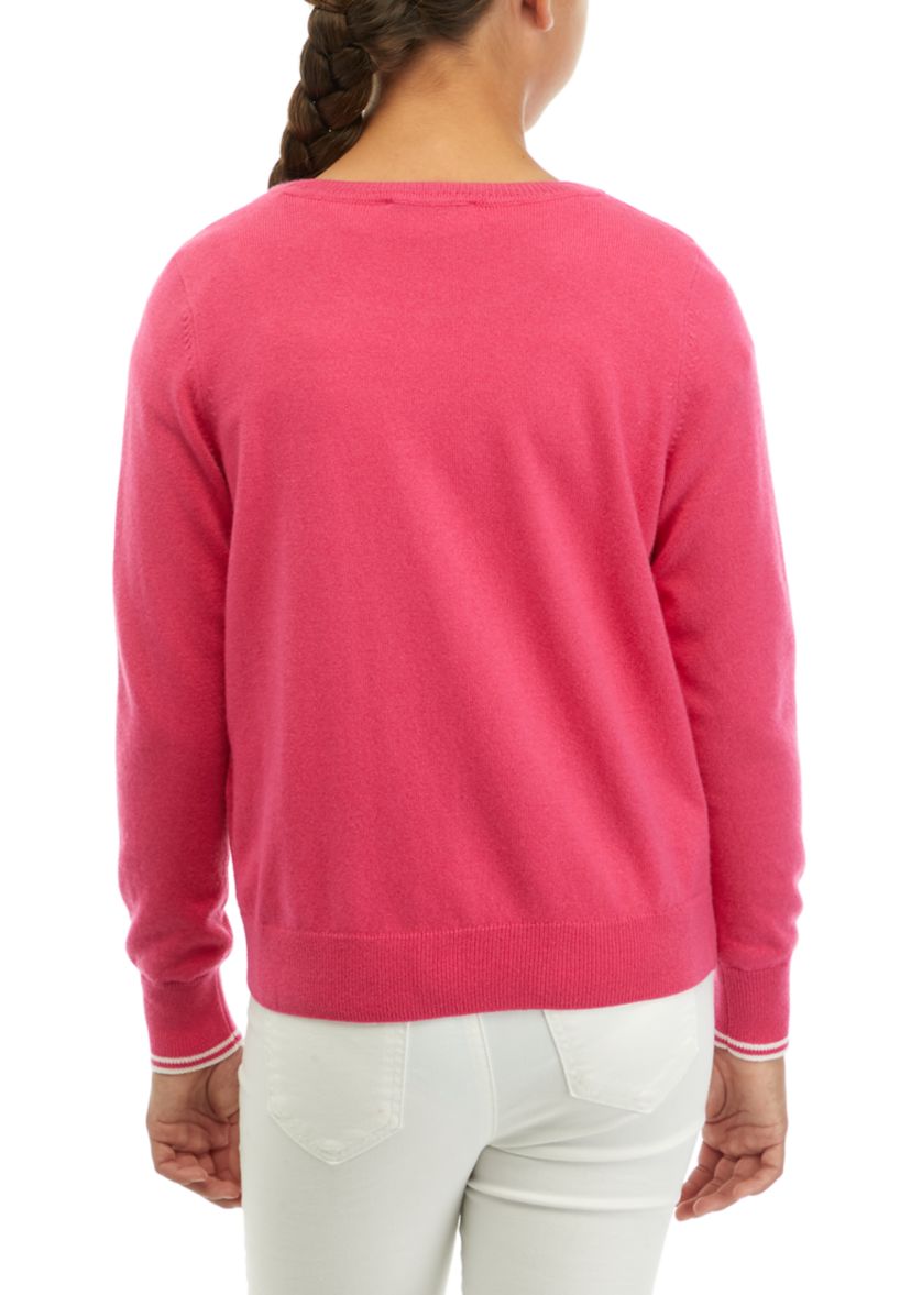 Girls 7-16 Whale Intarsia Crew Neck Sweater