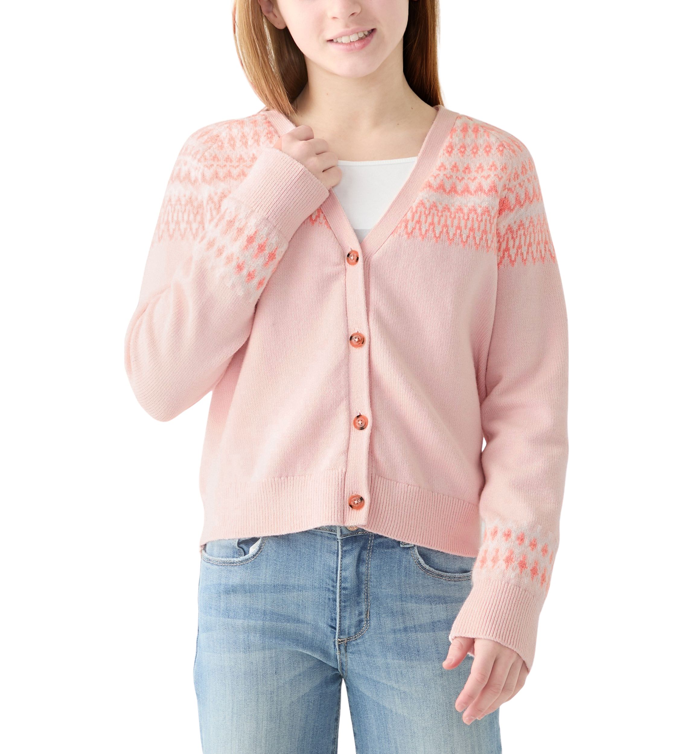 Girls 7-16 Fair Isle Printed Cardigan