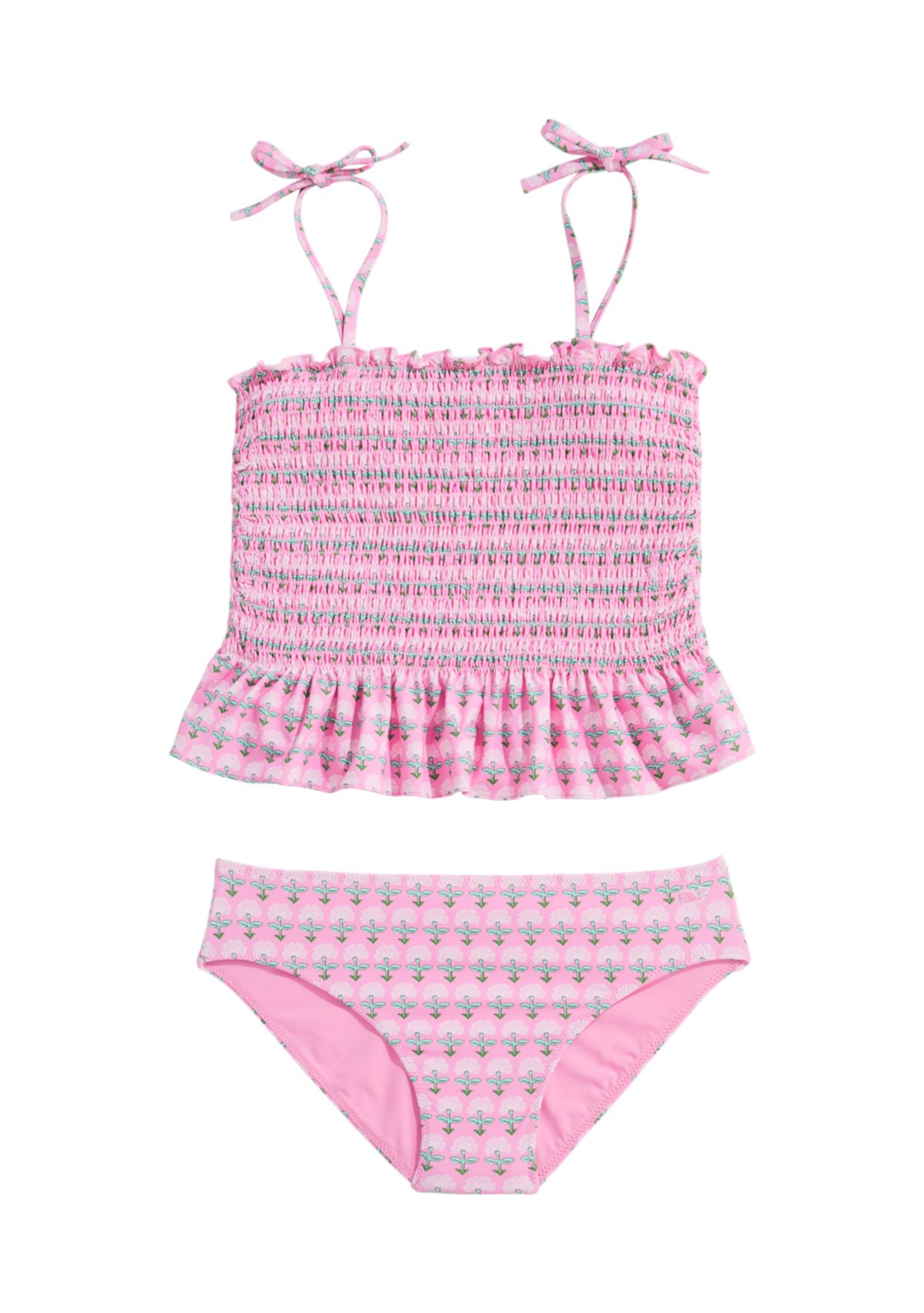 Girls 7-16 Smocked Tankini Swimsuit