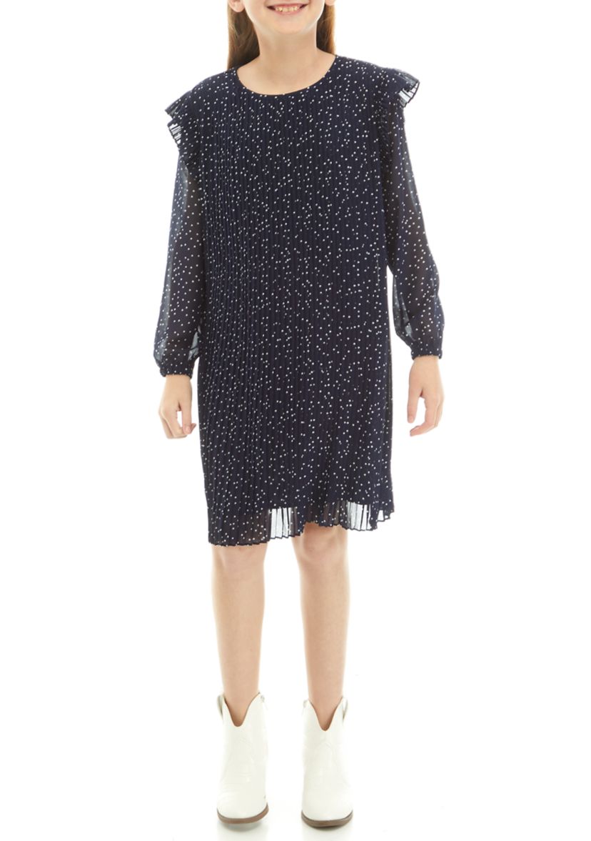 Girls 7-16 Pleated Scattered Dot Dress