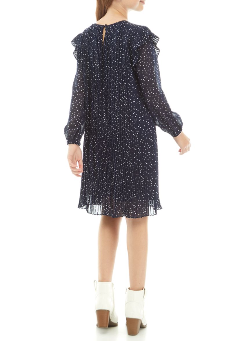 Girls 7-16 Pleated Scattered Dot Dress