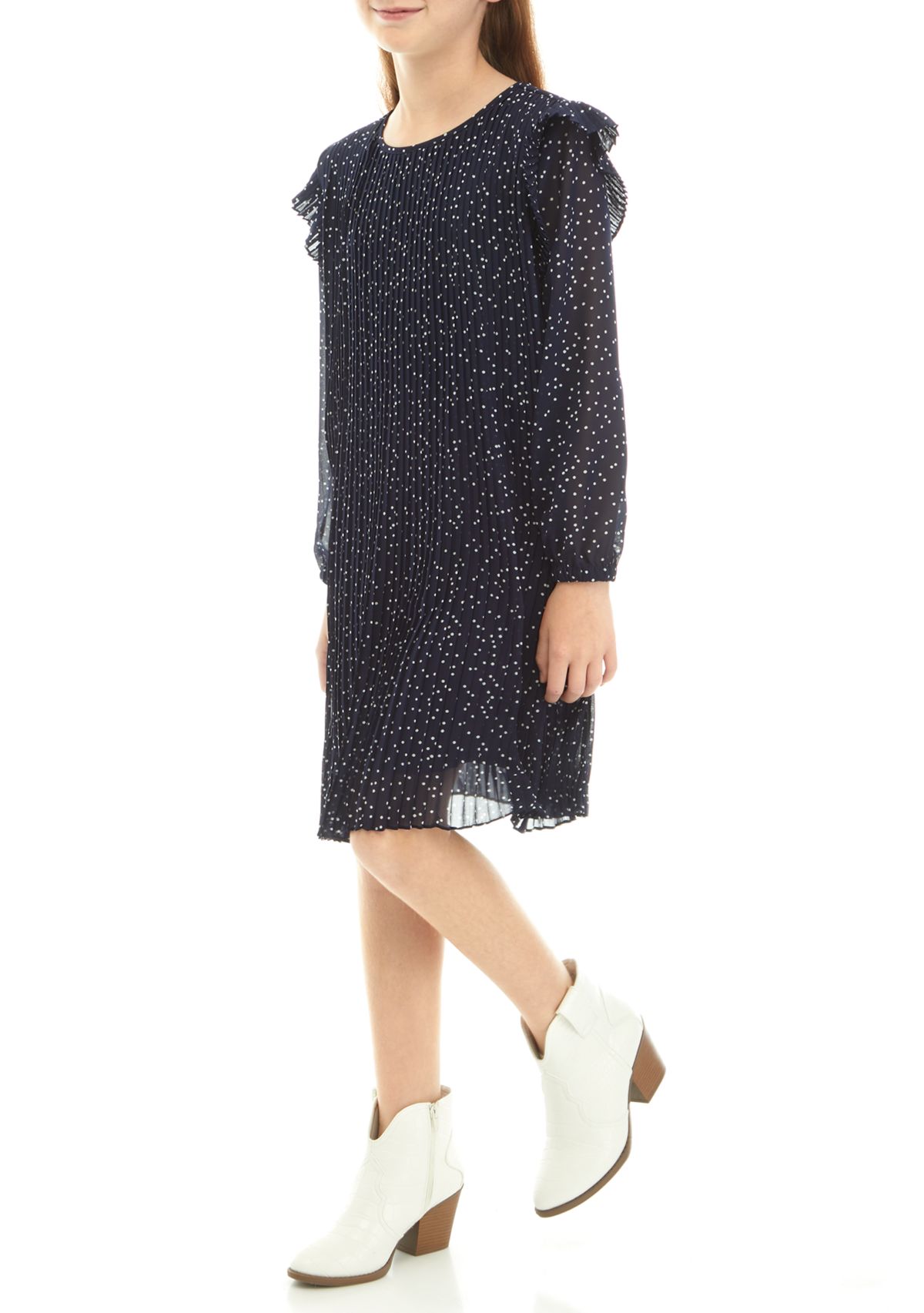 Girls 7-16 Pleated Scattered Dot Dress