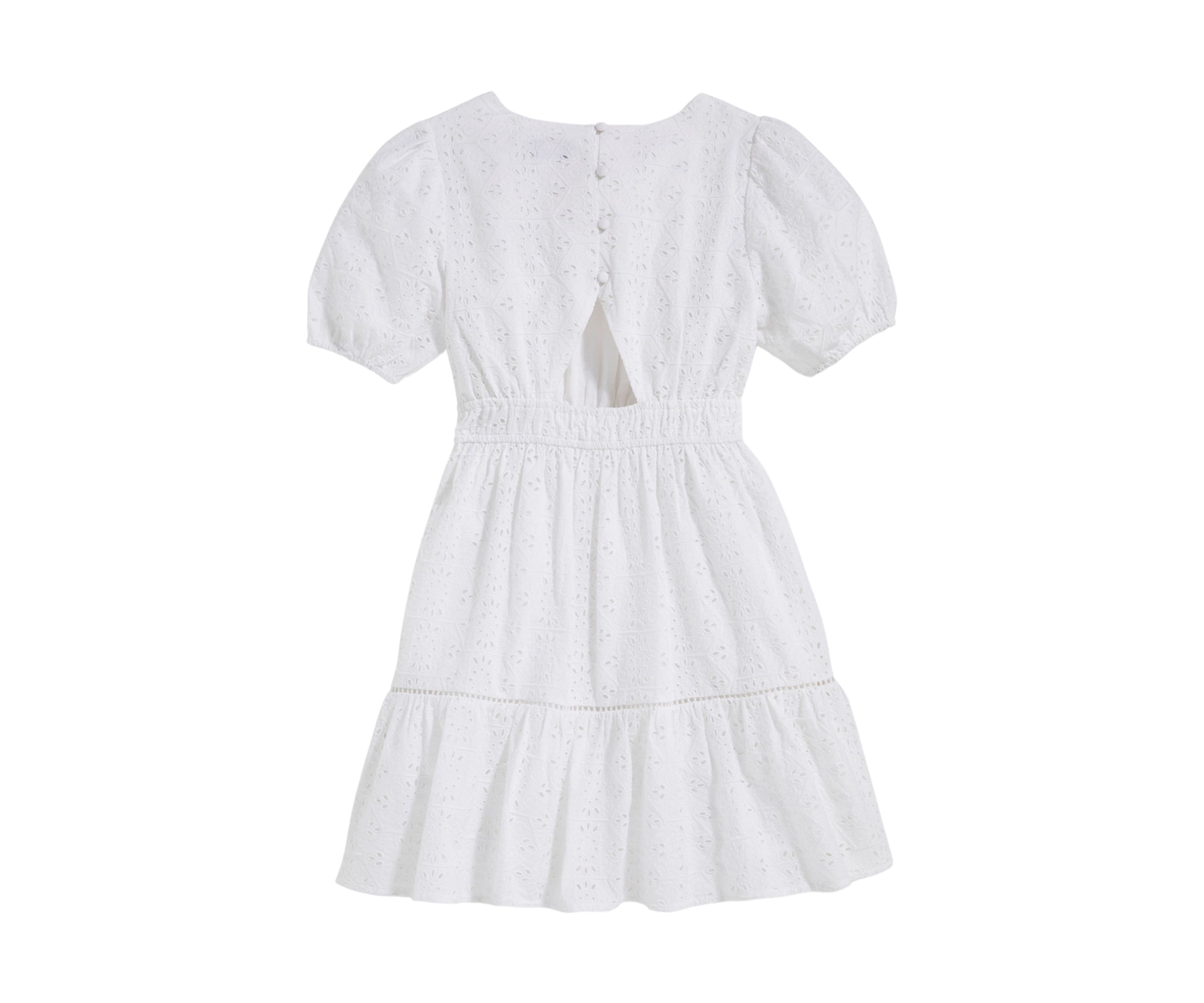 Girls 7-16 Eyelet Puff Sleeve Dress