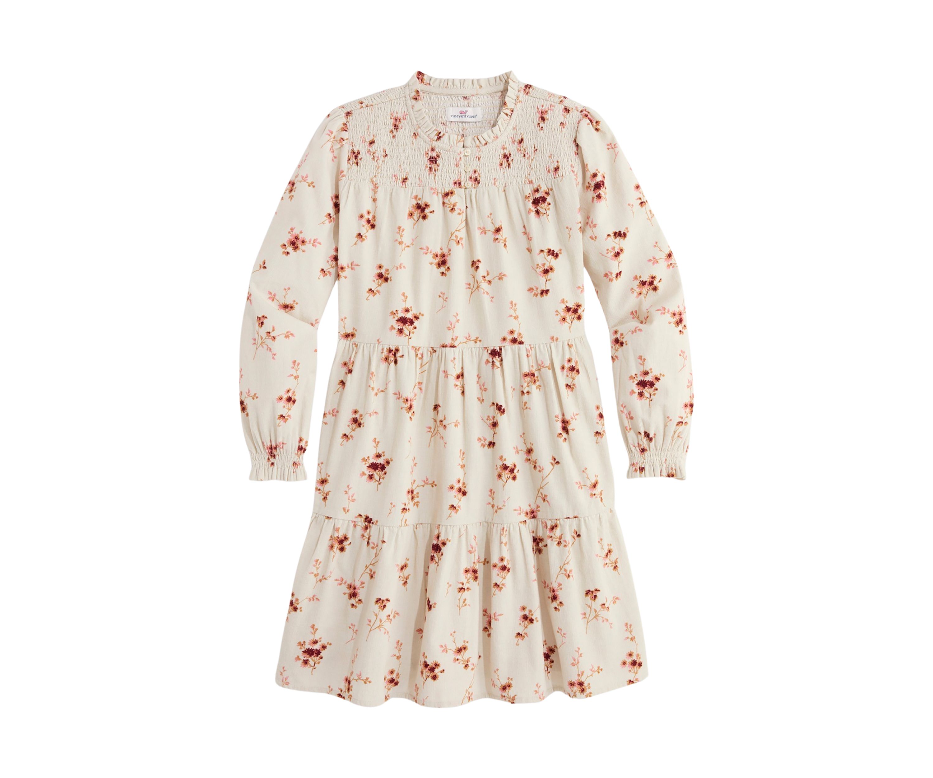 Girls 7-16 Tiered Printed Corduroy Dress