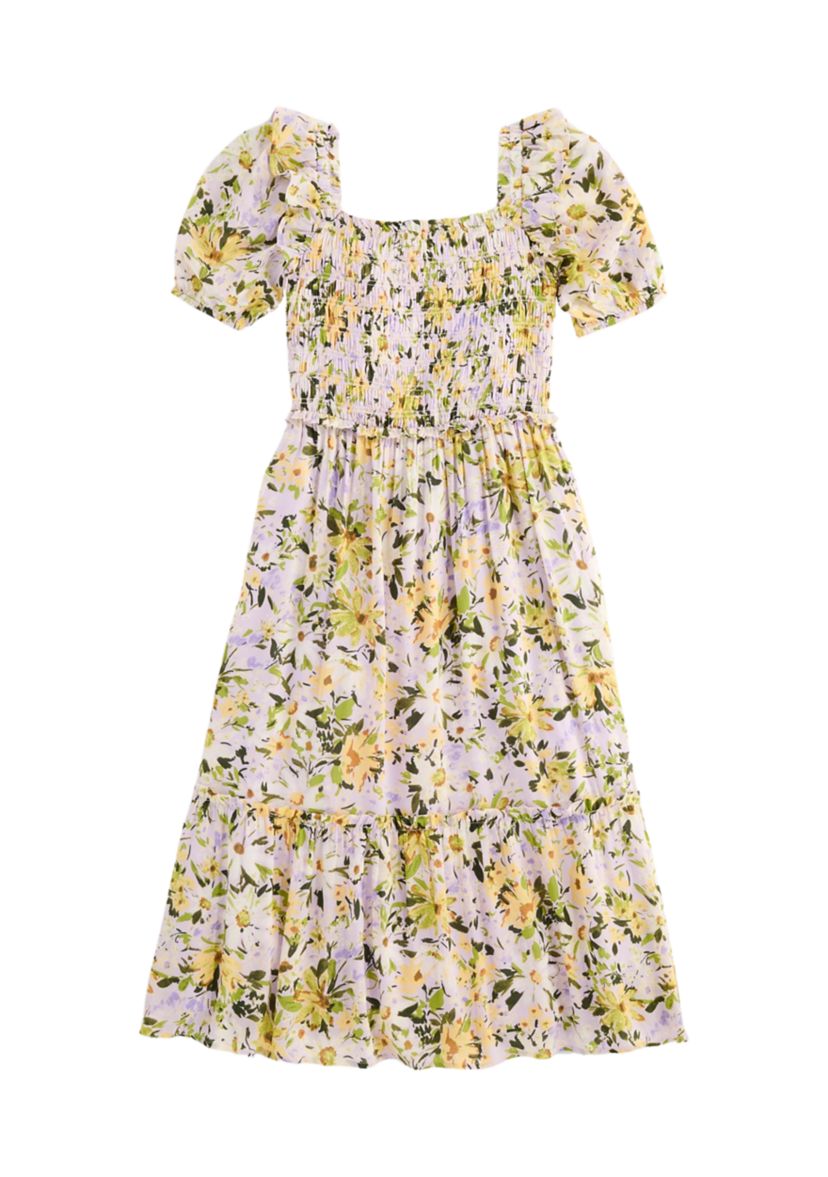 Girls 7-16 Smocked Printed Dress