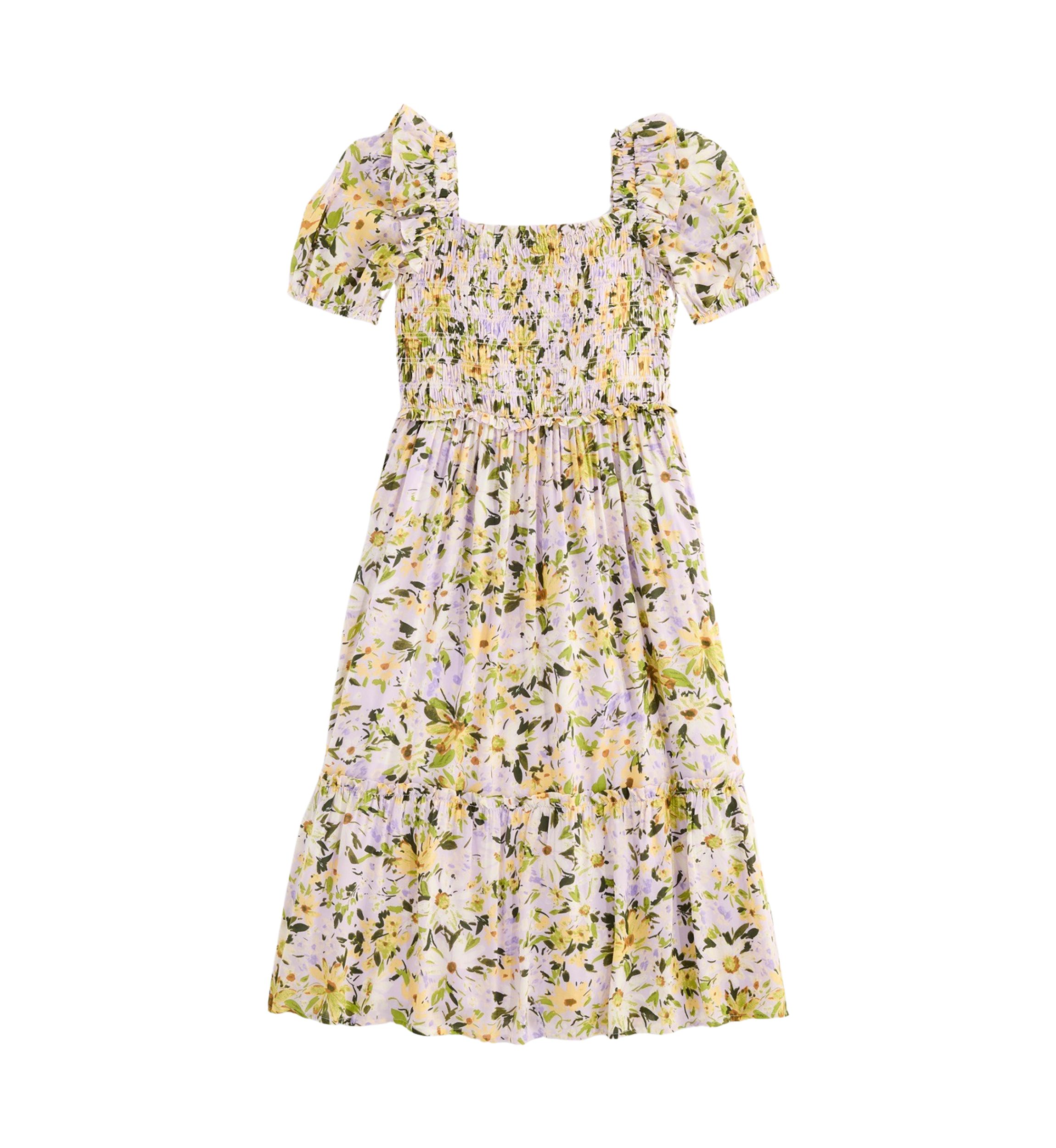 Girls 7-16 Smocked Printed Dress