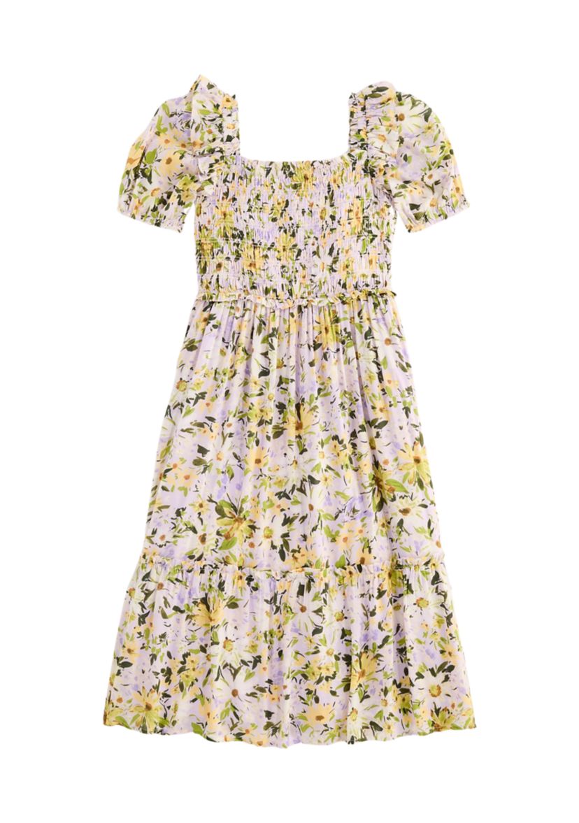 Girls 7-16 Smocked Printed Dress