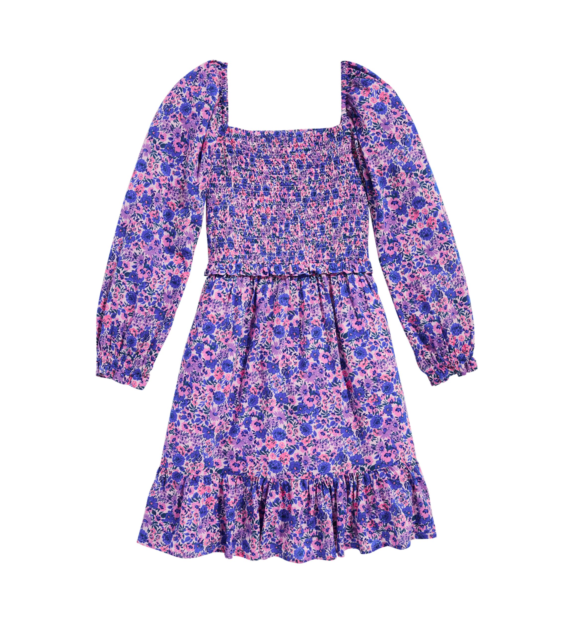 Girls 7-16 Smocked Printed Dress