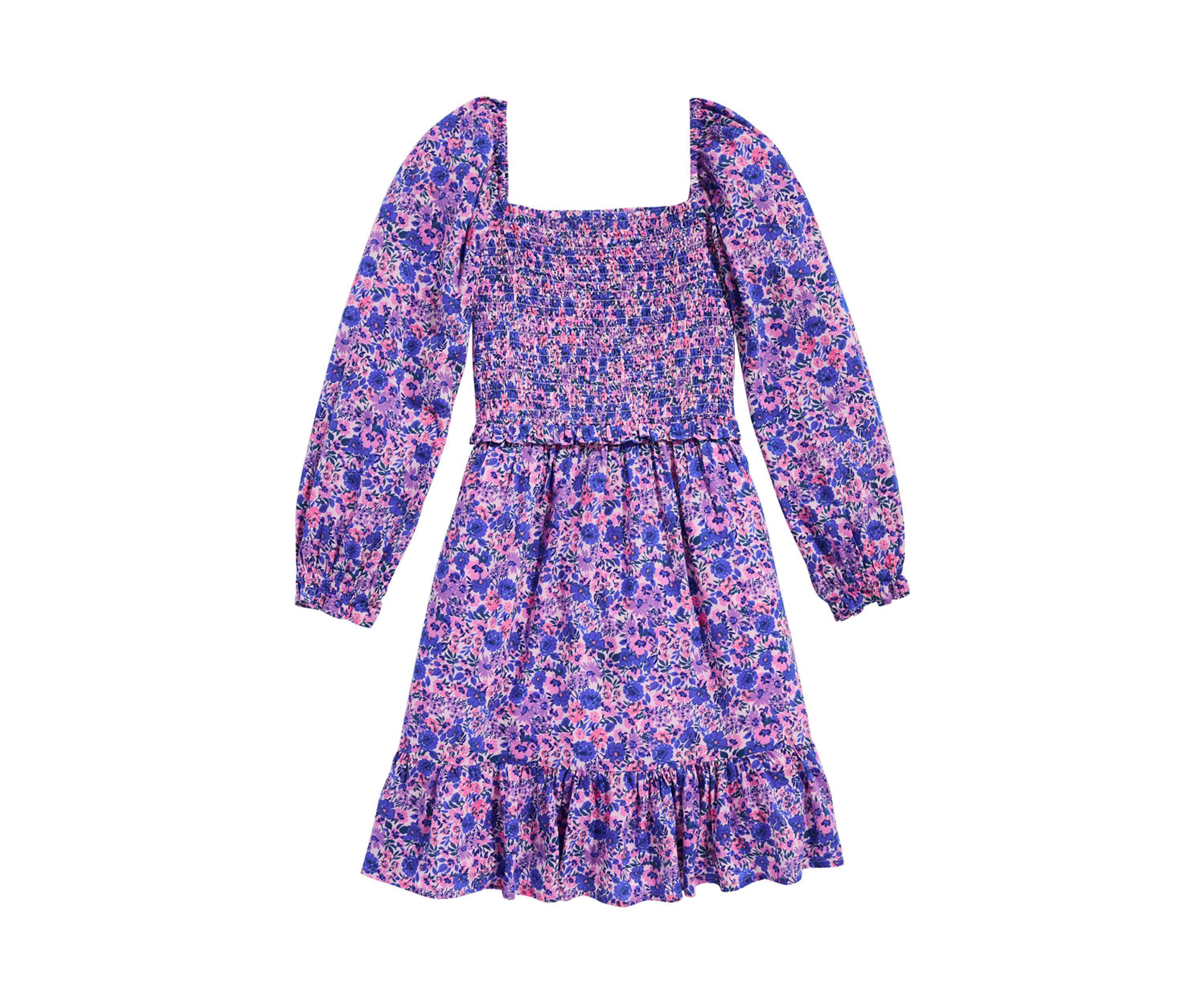 Girls 7-16 Smocked Printed Dress