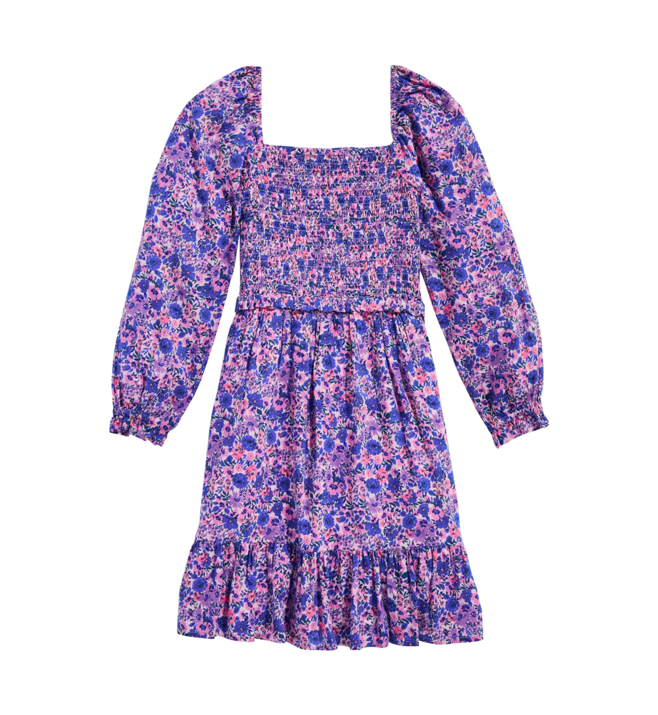 Girls 7-16 Smocked Printed Dress
