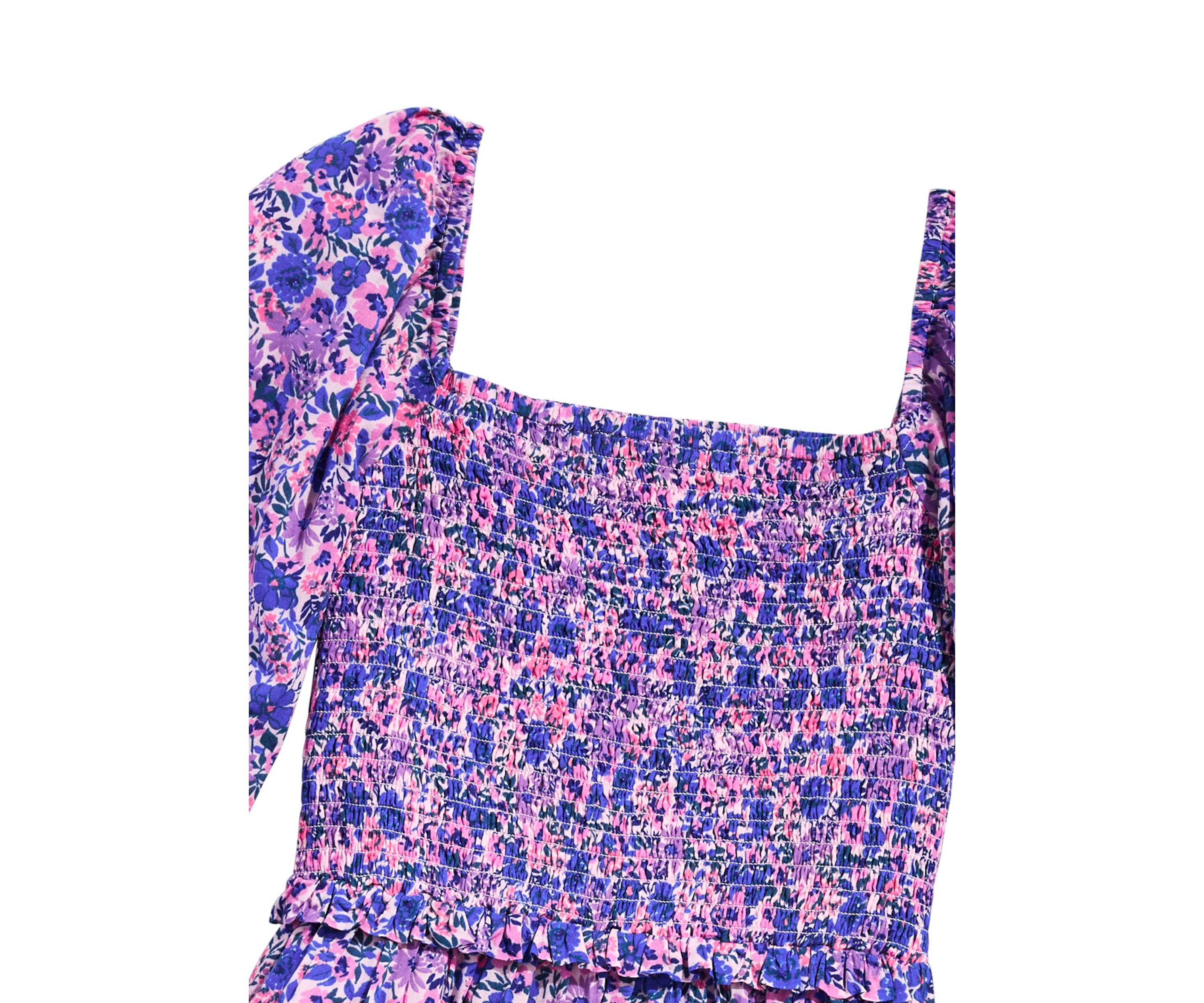 Girls 7-16 Smocked Printed Dress