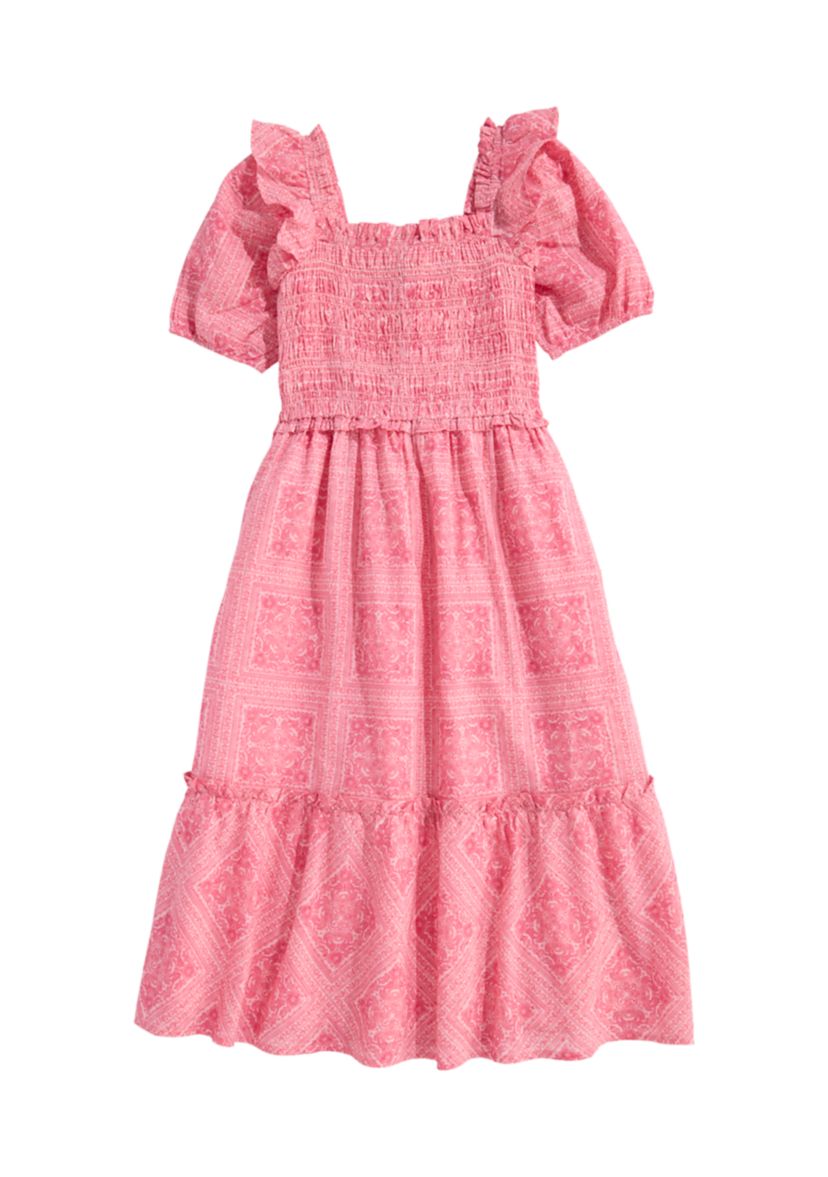 Girls 7-16 Puff Sleeve Printed Dress 