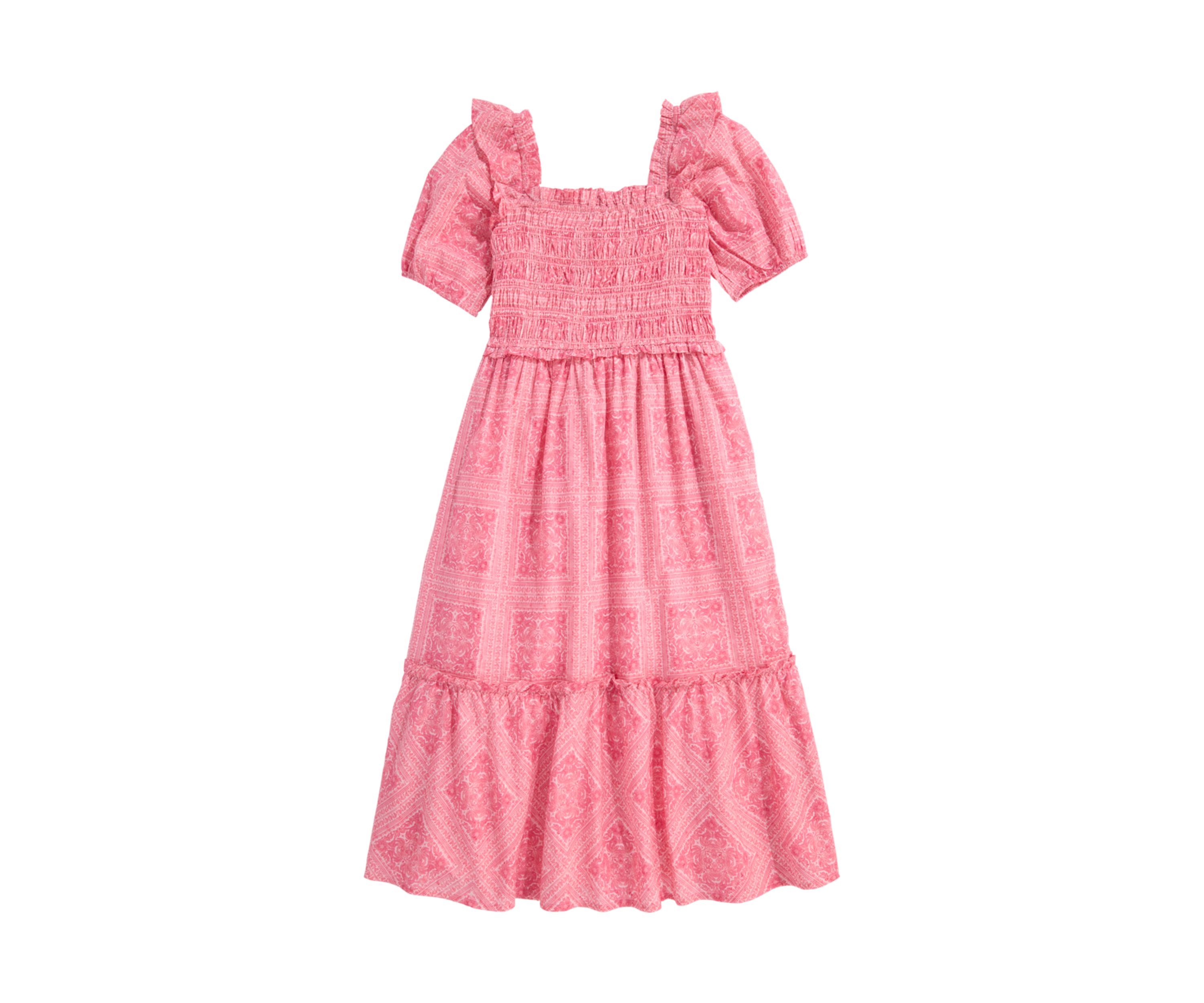 Girls 7-16 Puff Sleeve Printed Dress 