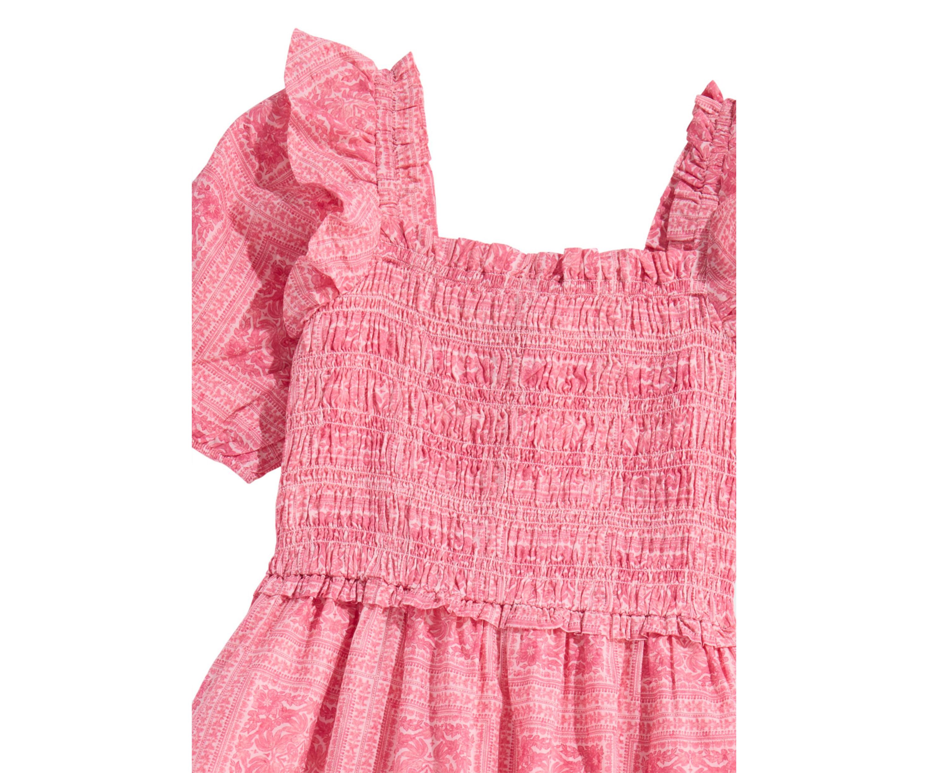 Girls 7-16 Puff Sleeve Printed Dress 