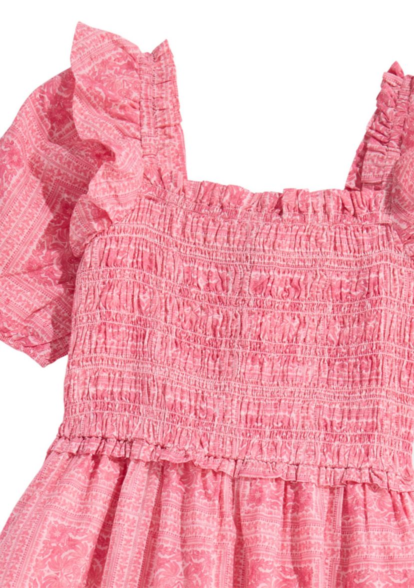 Girls 7-16 Puff Sleeve Printed Dress 