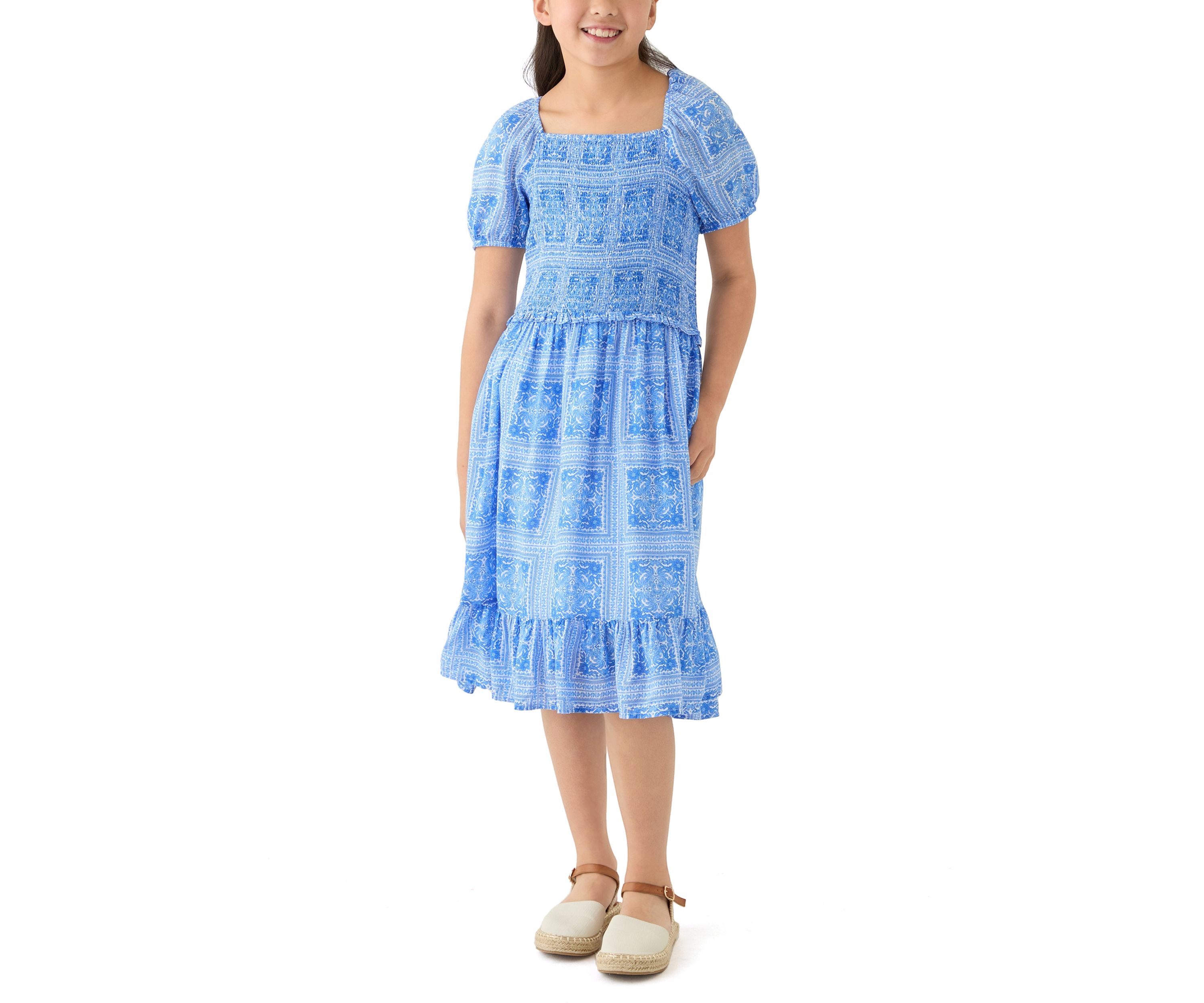 Girls 7-16 Smocked Puff Sleeve Dress