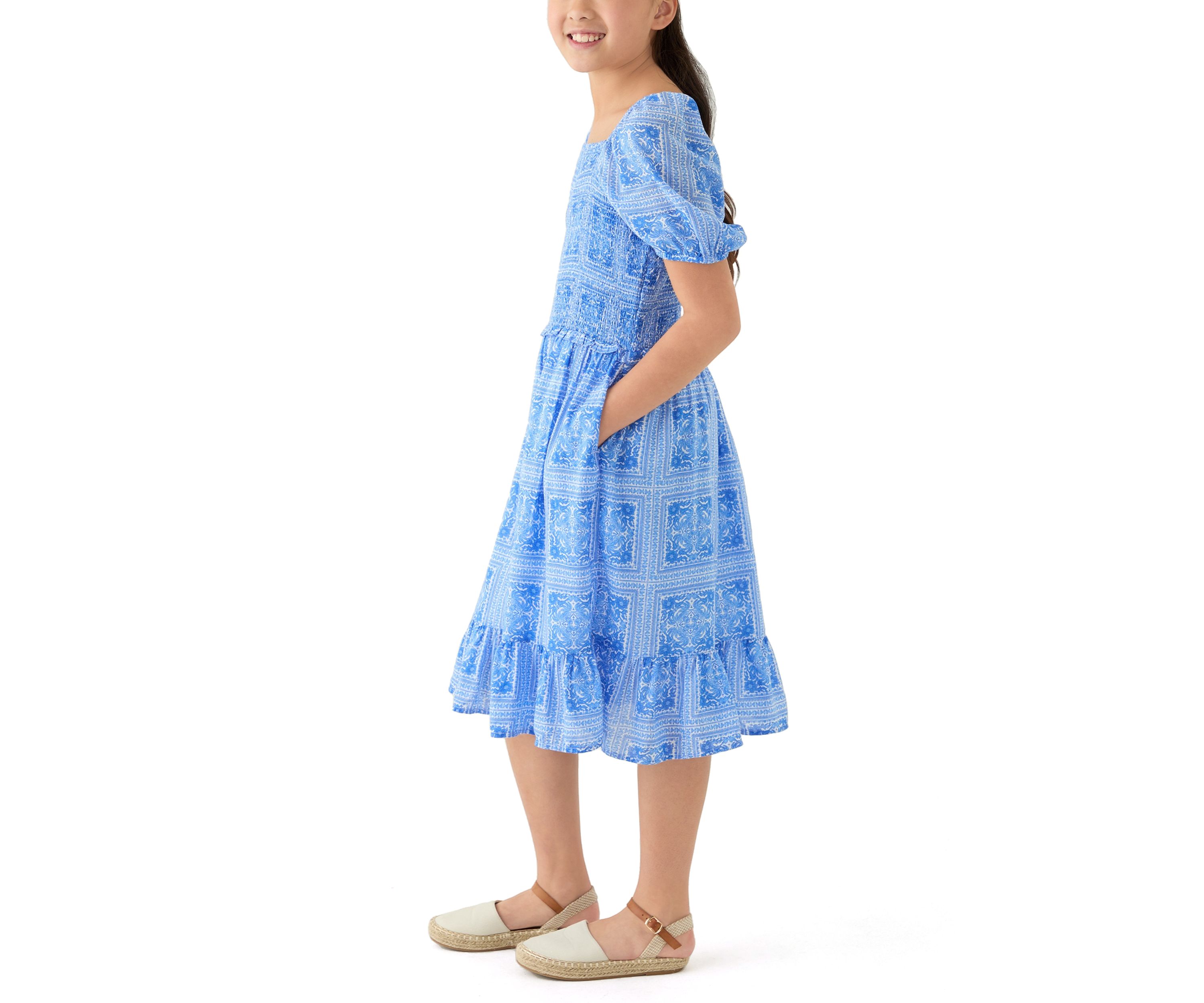 Girls 7-16 Smocked Puff Sleeve Dress