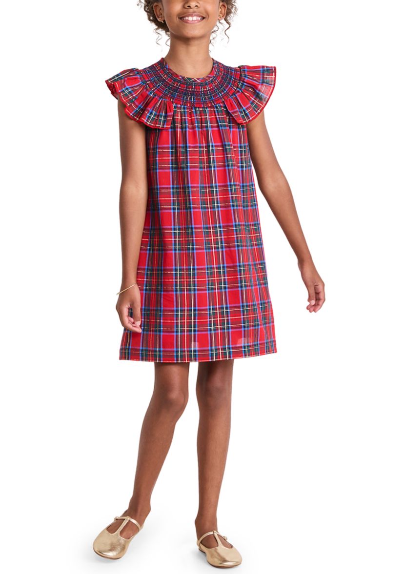 vineyard vines red plaid dress Vineyard Vines Girls 7-16 Ruffle Plaid Smocked Shift Dress, Large, Cotton