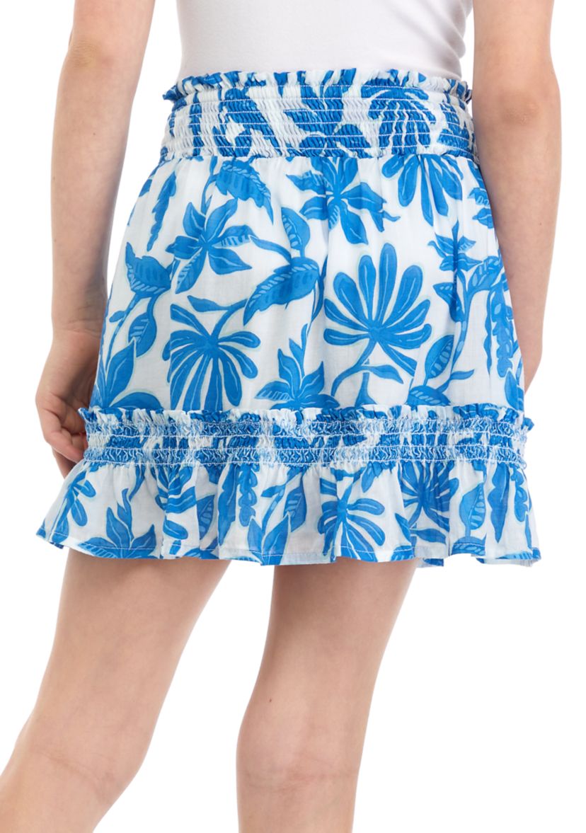 Girls 7-16 Floral Printed Smocked Waist Skirt