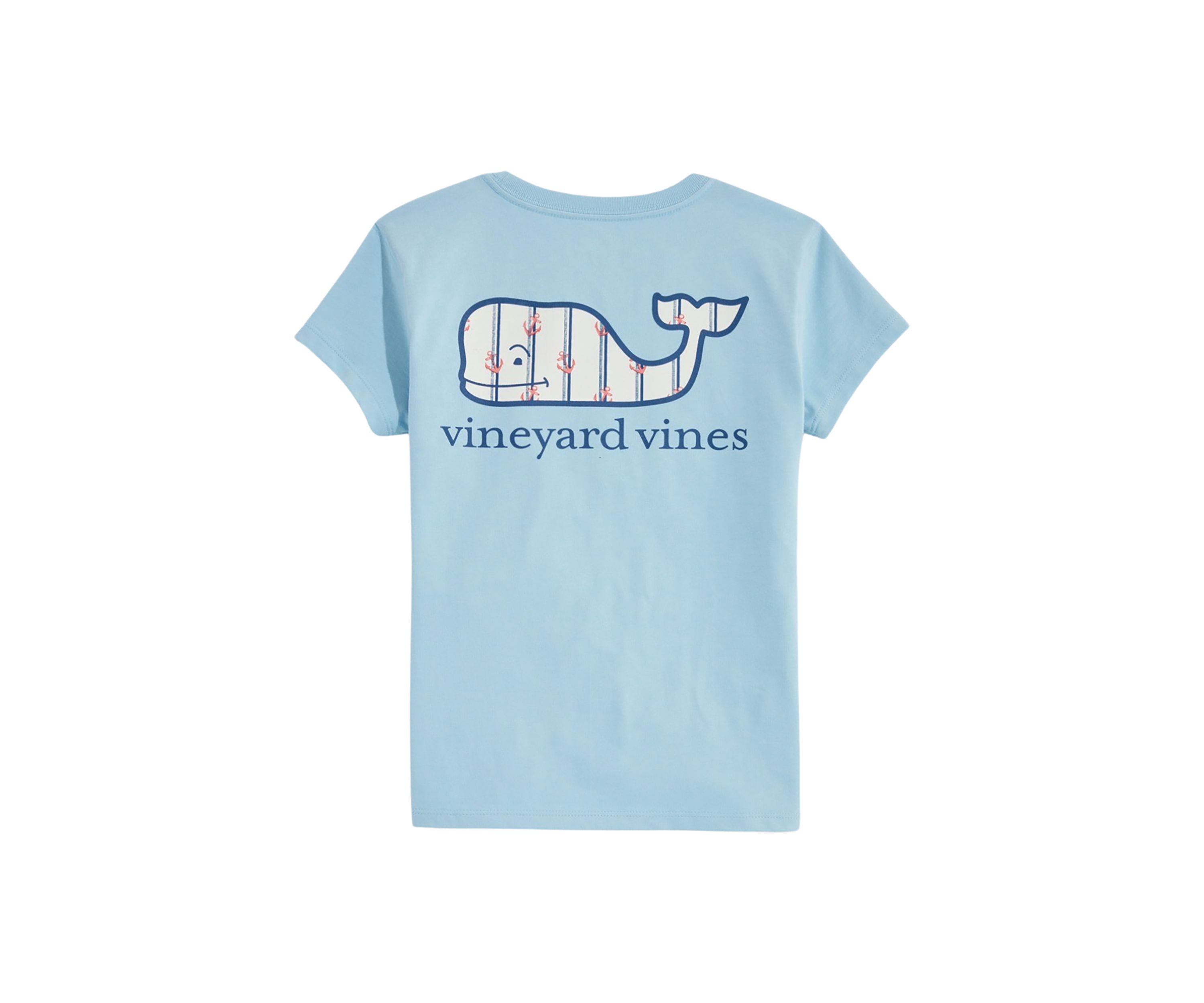Girls 7-16 Double Vine Stripe Anchors Whale Fill Short Sleeve Pocket T-Shirt