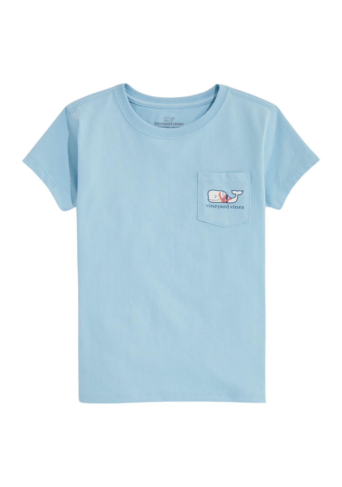 Girls 7-16 Double Vine Stripe Anchors Whale Fill Short Sleeve Pocket T-Shirt