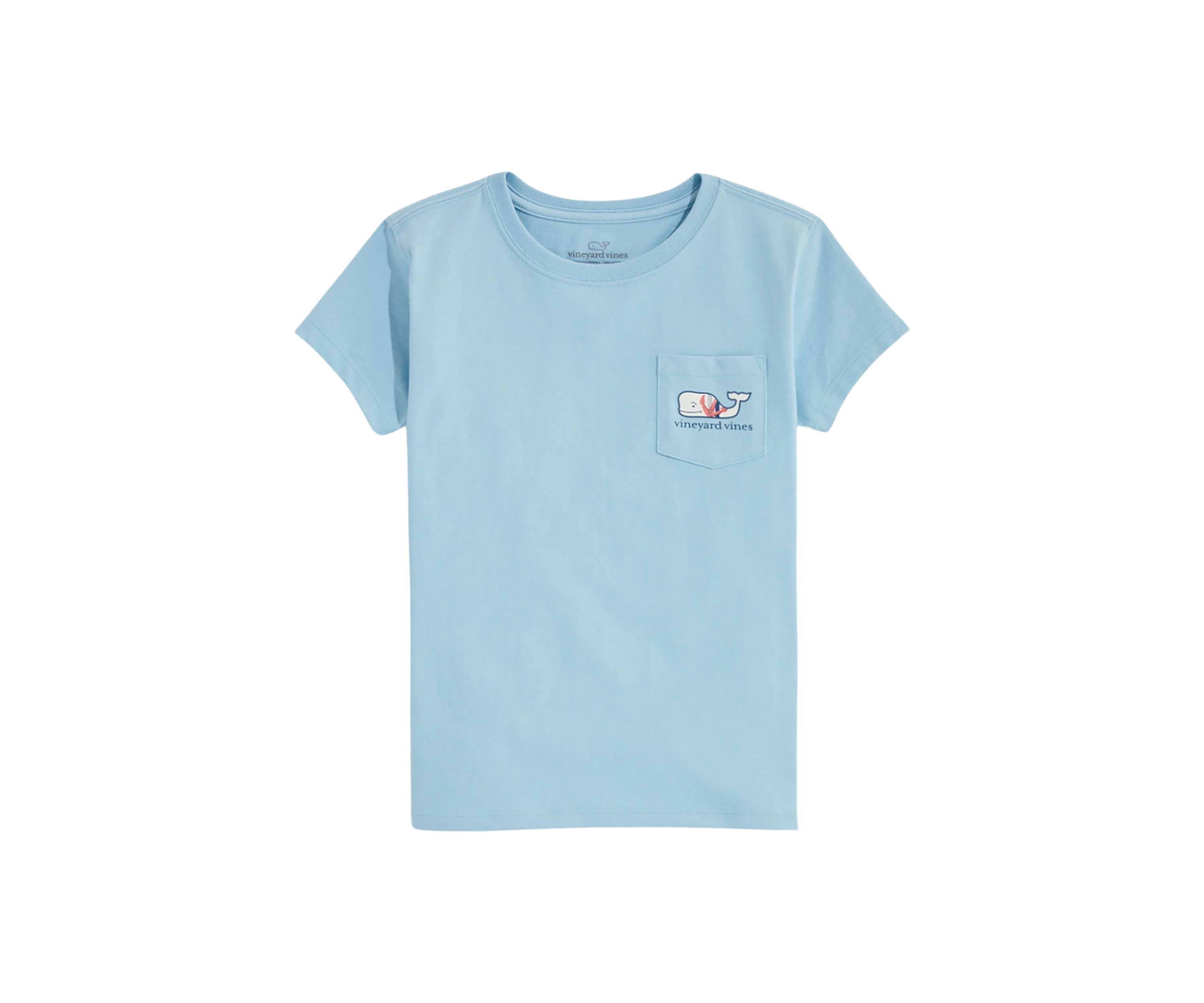 Girls 7-16 Double Vine Stripe Anchors Whale Fill Short Sleeve Pocket T-Shirt