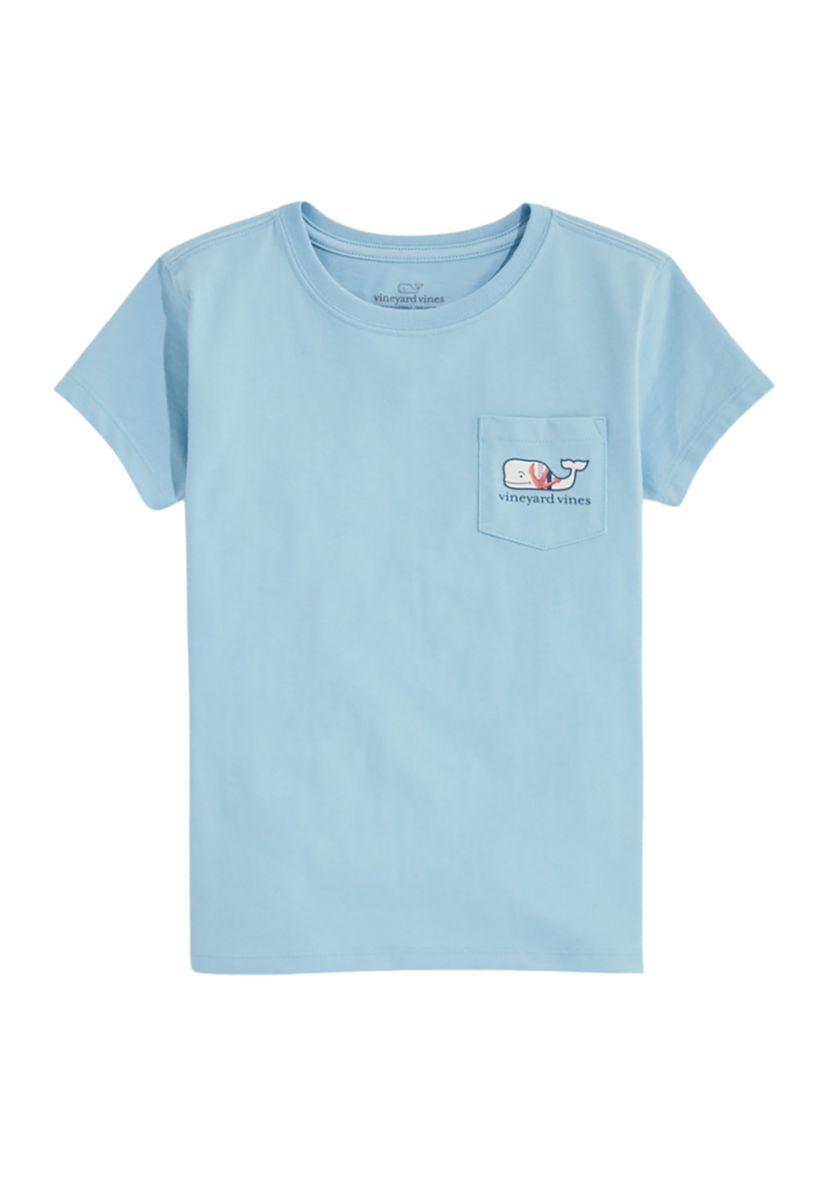 Girls 7-16 Double Vine Stripe Anchors Whale Fill Short Sleeve Pocket T-Shirt